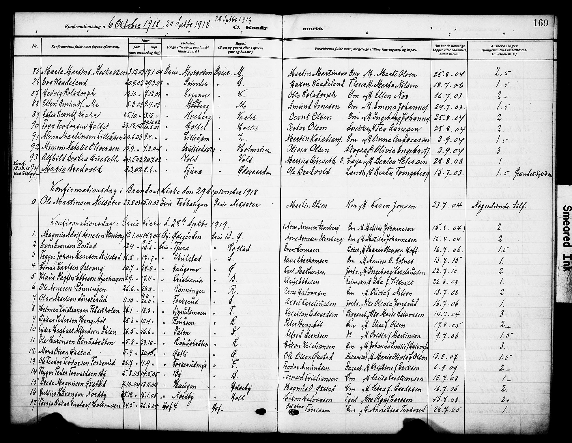 Grue prestekontor, AV/SAH-PREST-036/H/Ha/Haa/L0015: Parish register (official) no. 15, 1911-1922, p. 169