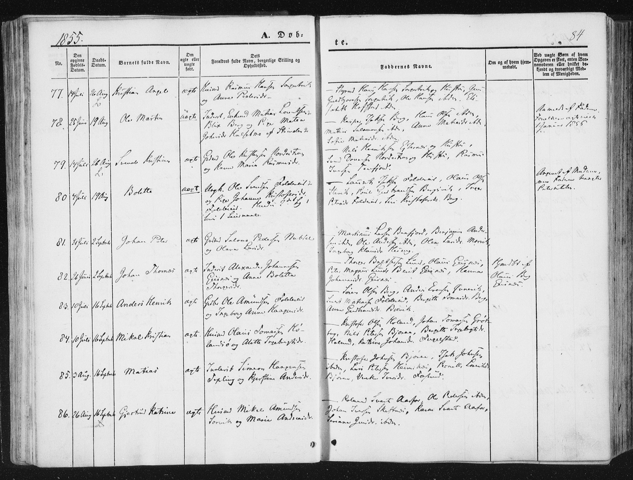 Ministerialprotokoller, klokkerbøker og fødselsregistre - Nord-Trøndelag, AV/SAT-A-1458/780/L0640: Parish register (official) no. 780A05, 1845-1856, p. 84