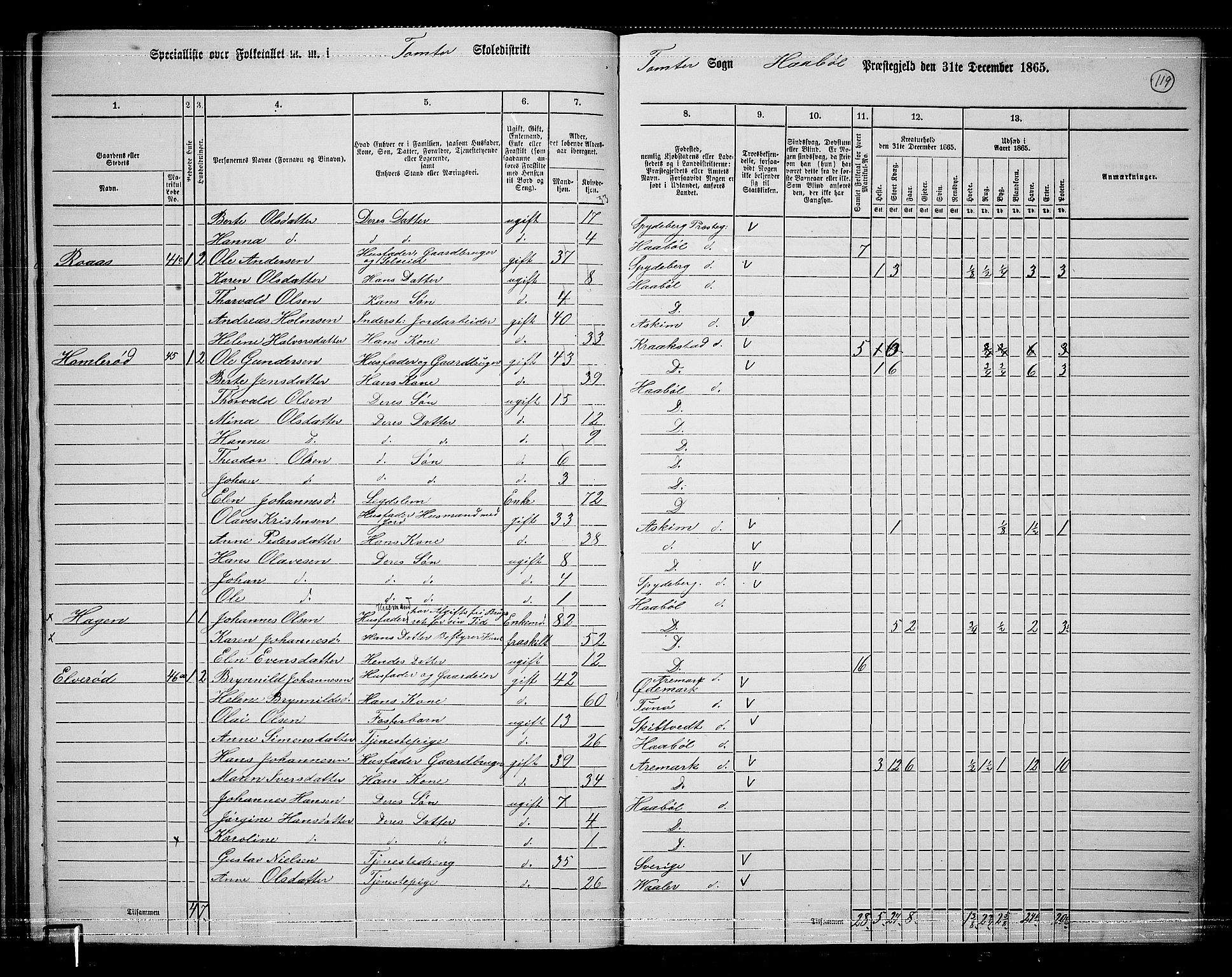 RA, 1865 census for Hobøl, 1865, p. 101