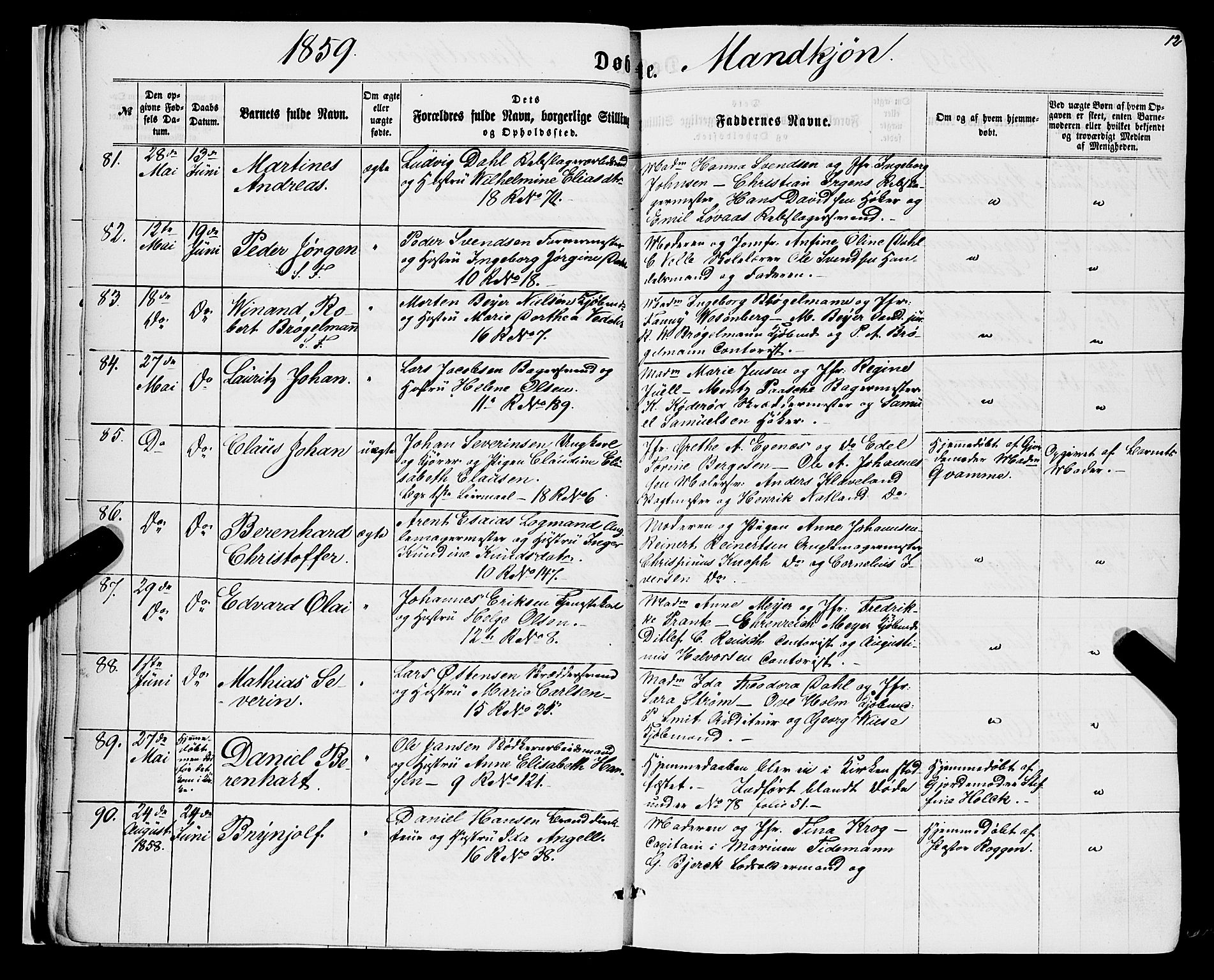 Domkirken sokneprestembete, SAB/A-74801/H/Haa/L0021: Parish register (official) no. B 4, 1859-1871, p. 12
