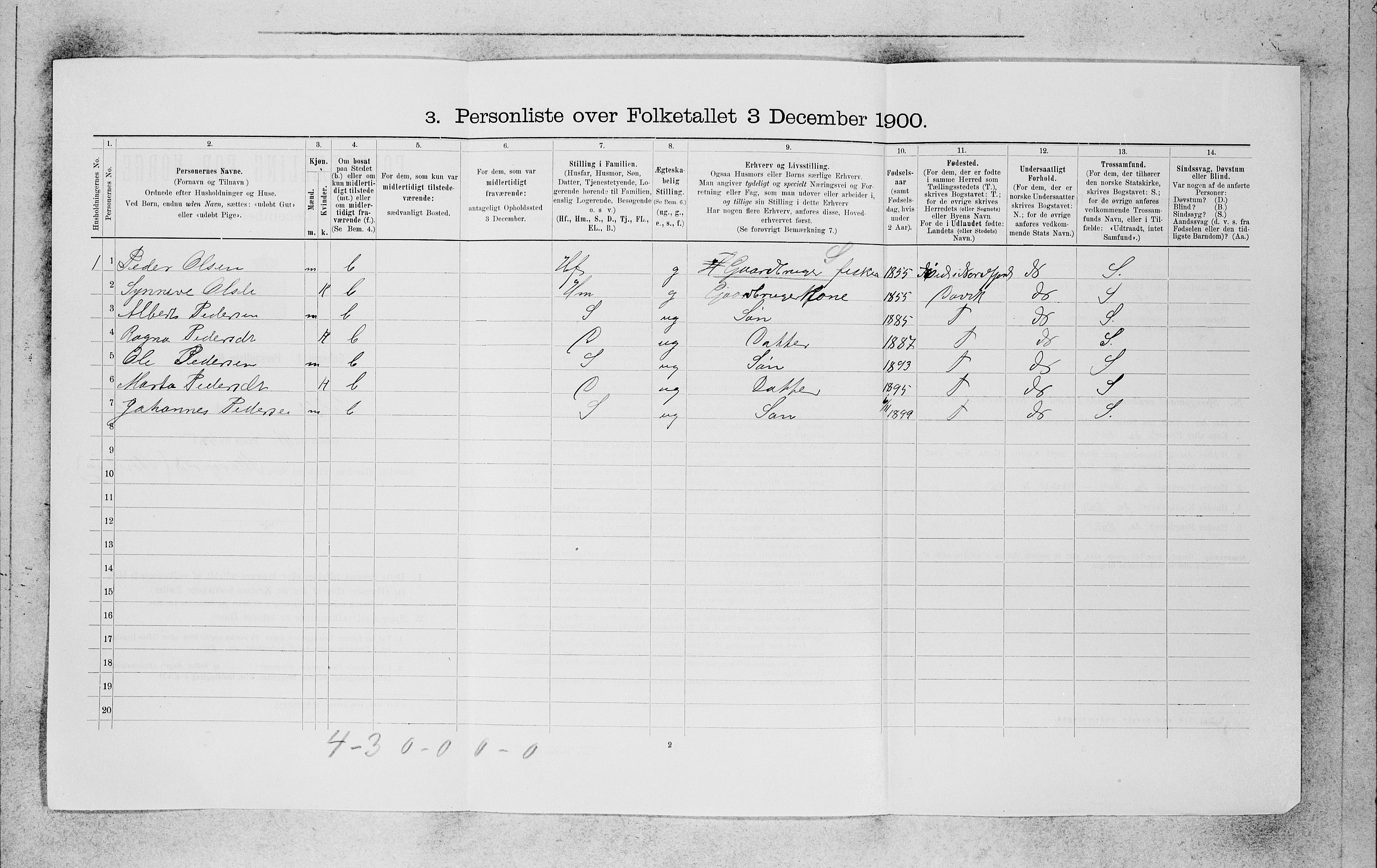 SAB, 1900 census for Selje, 1900, p. 1151