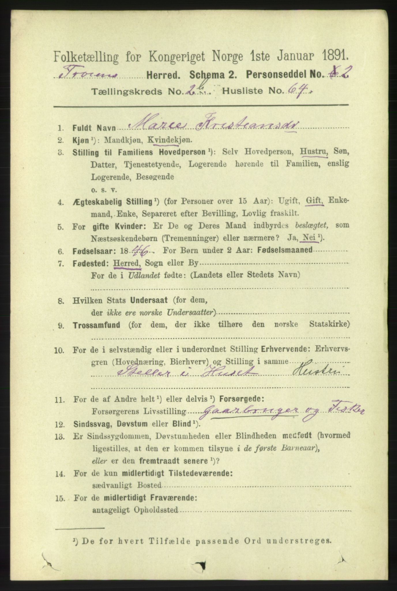 RA, 1891 census for 1619 Frøya, 1891, p. 1826