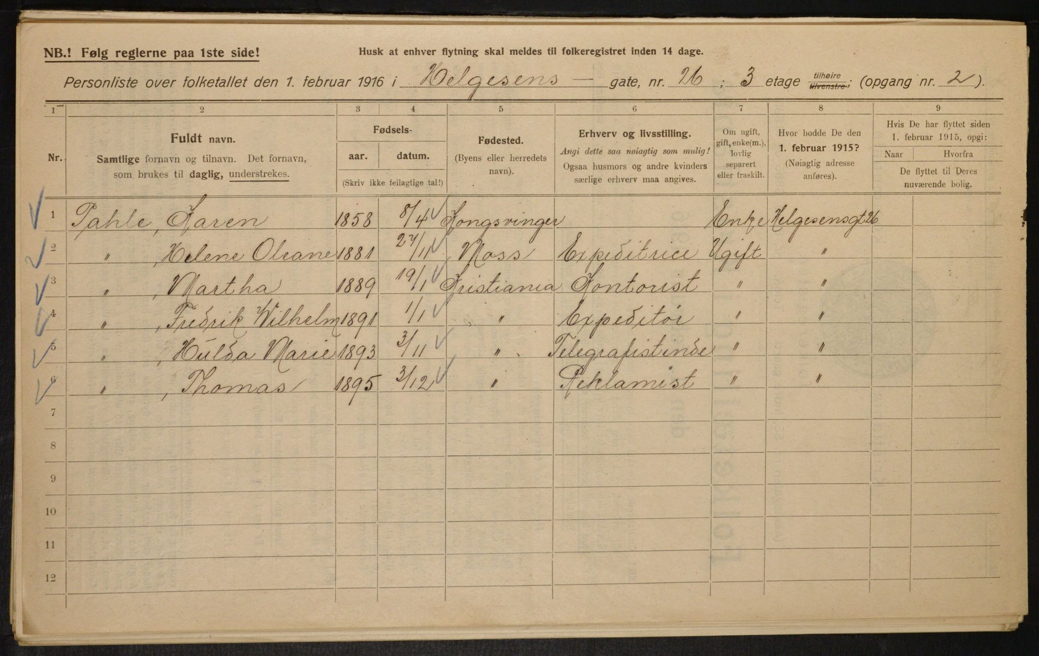 OBA, Municipal Census 1916 for Kristiania, 1916, p. 38586