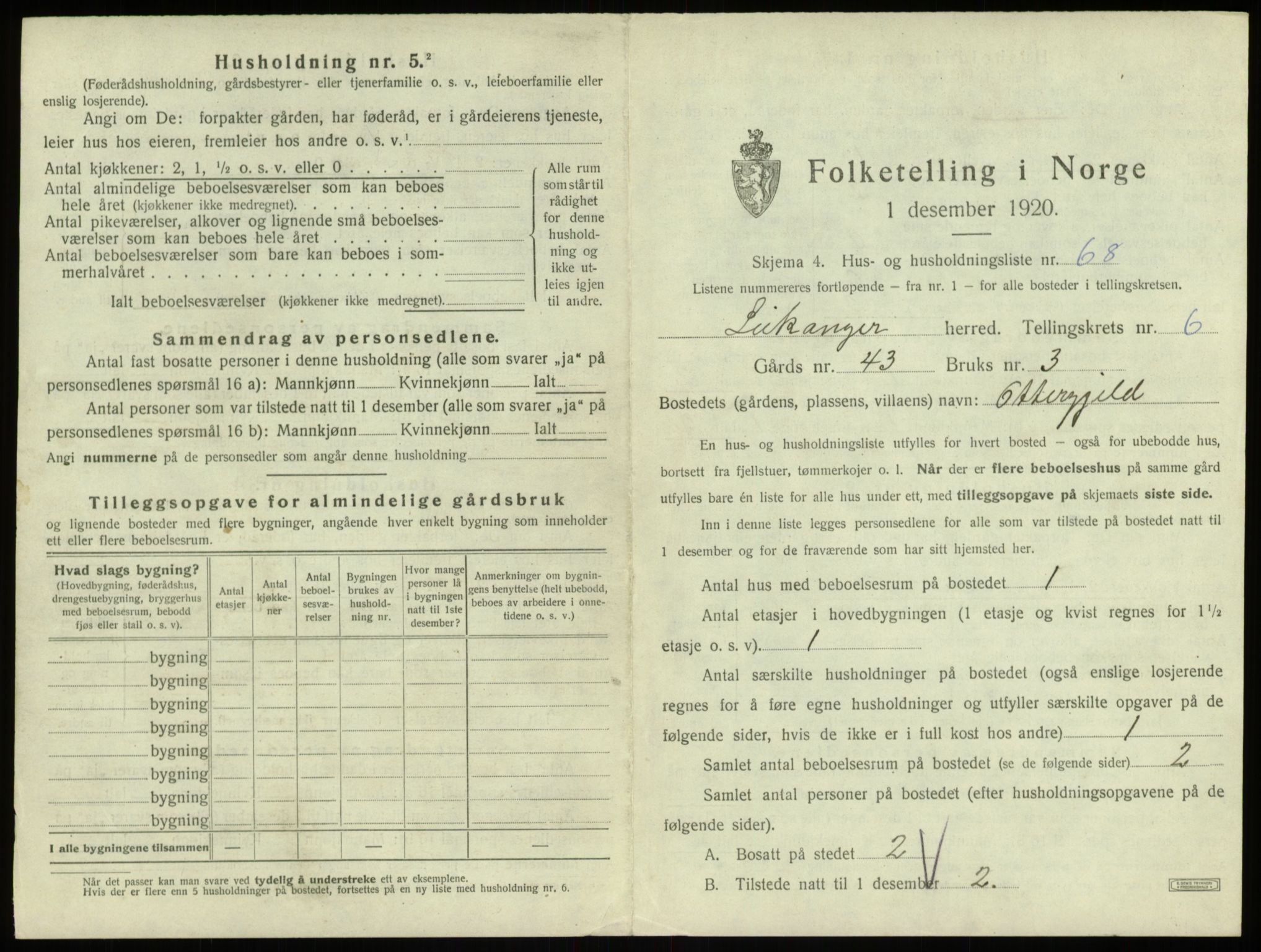 SAB, 1920 census for Leikanger, 1920, p. 693