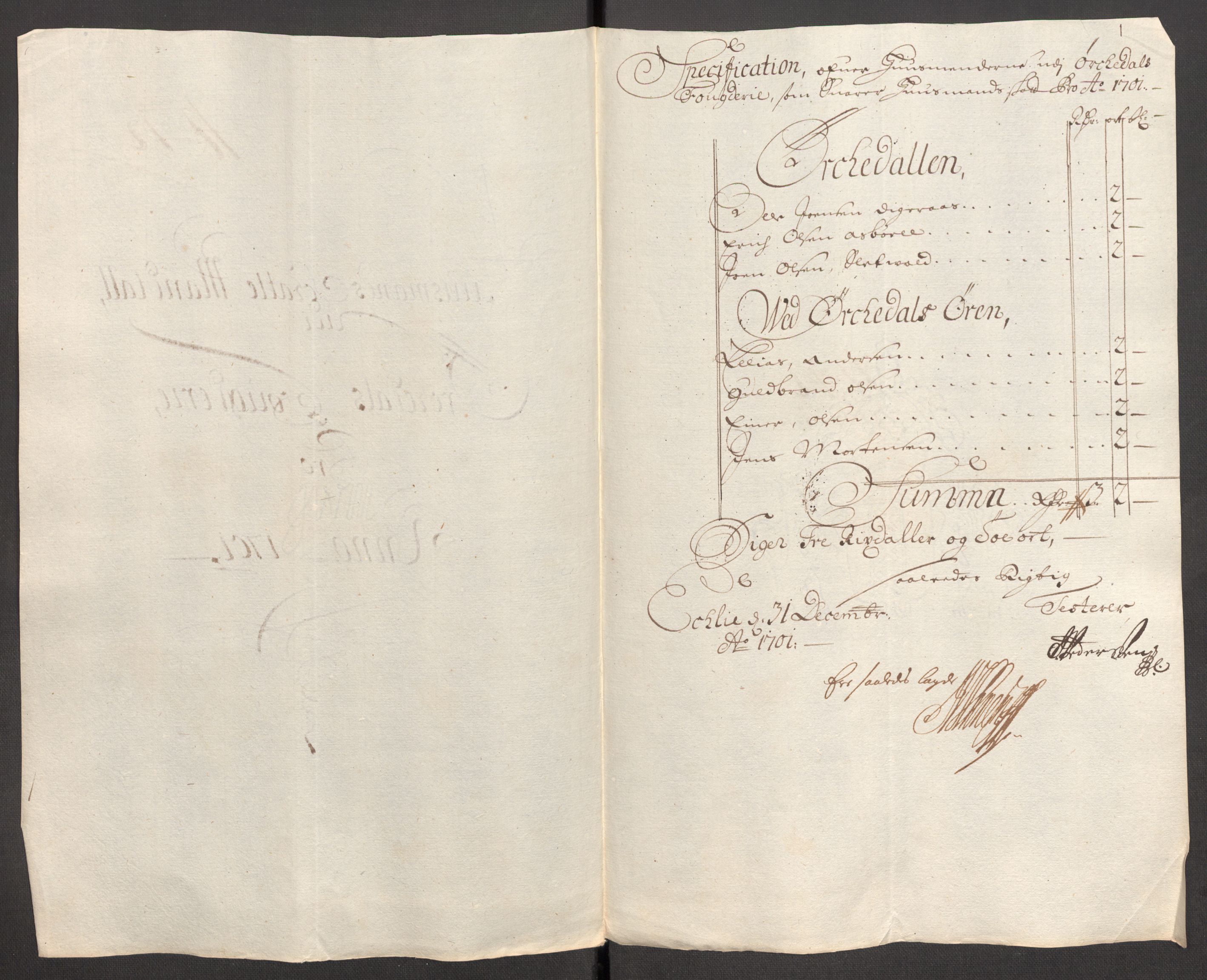 Rentekammeret inntil 1814, Reviderte regnskaper, Fogderegnskap, RA/EA-4092/R60/L3951: Fogderegnskap Orkdal og Gauldal, 1701, p. 152