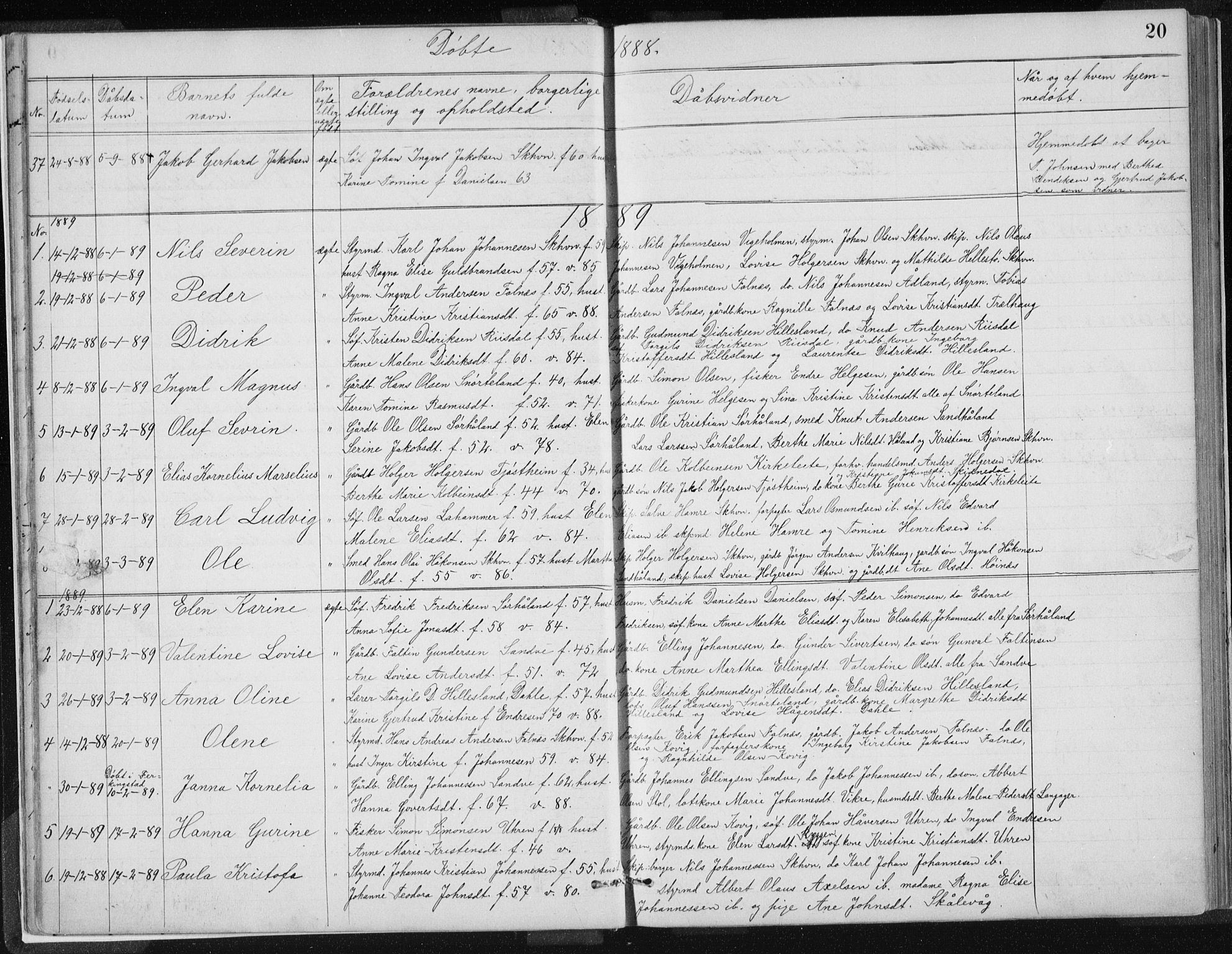 Skudenes sokneprestkontor, SAST/A -101849/H/Ha/Hab/L0007: Parish register (copy) no. B 7, 1885-1899, p. 20