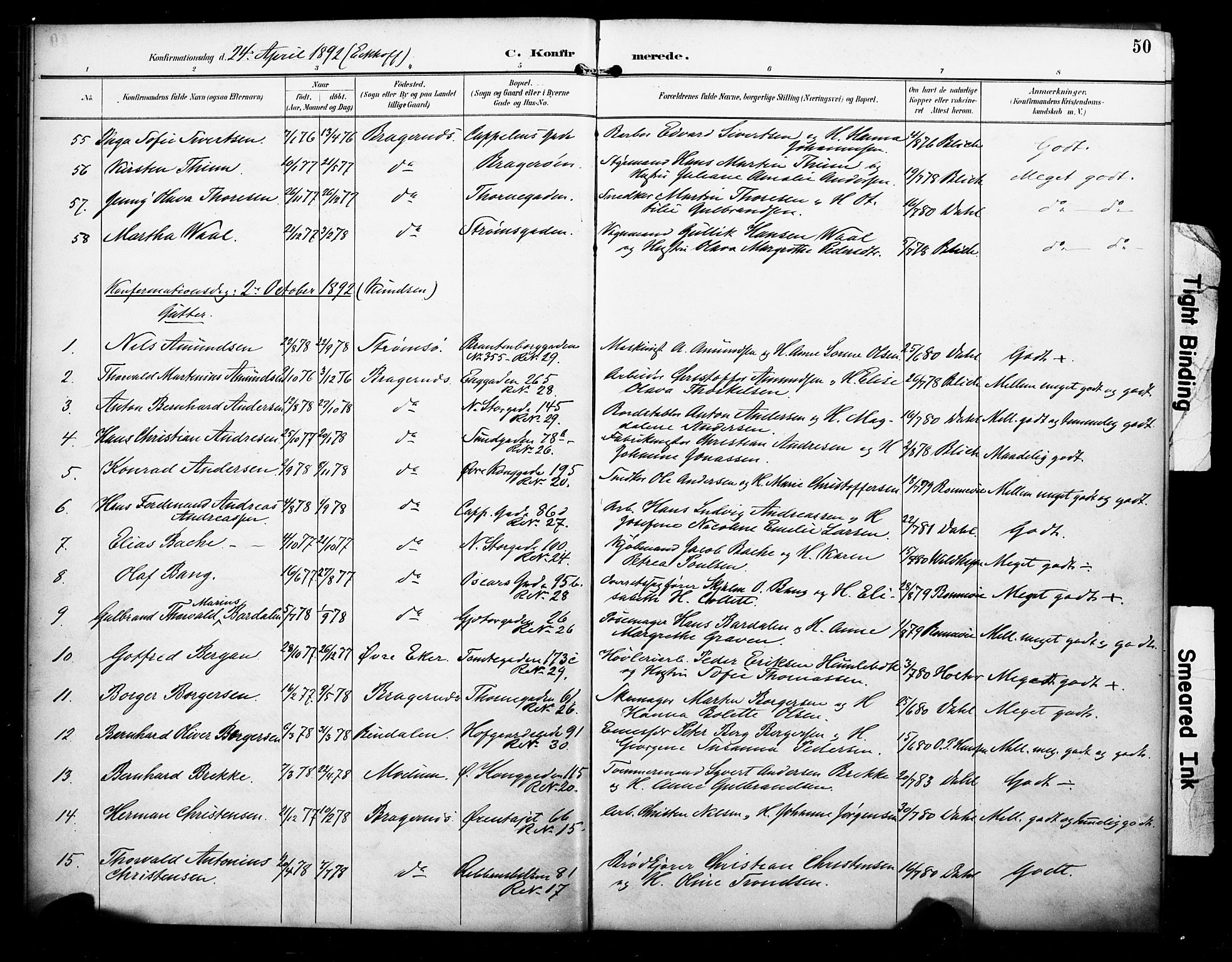 Bragernes kirkebøker, AV/SAKO-A-6/F/Fc/L0006: Parish register (official) no. III 6, 1888-1899, p. 50