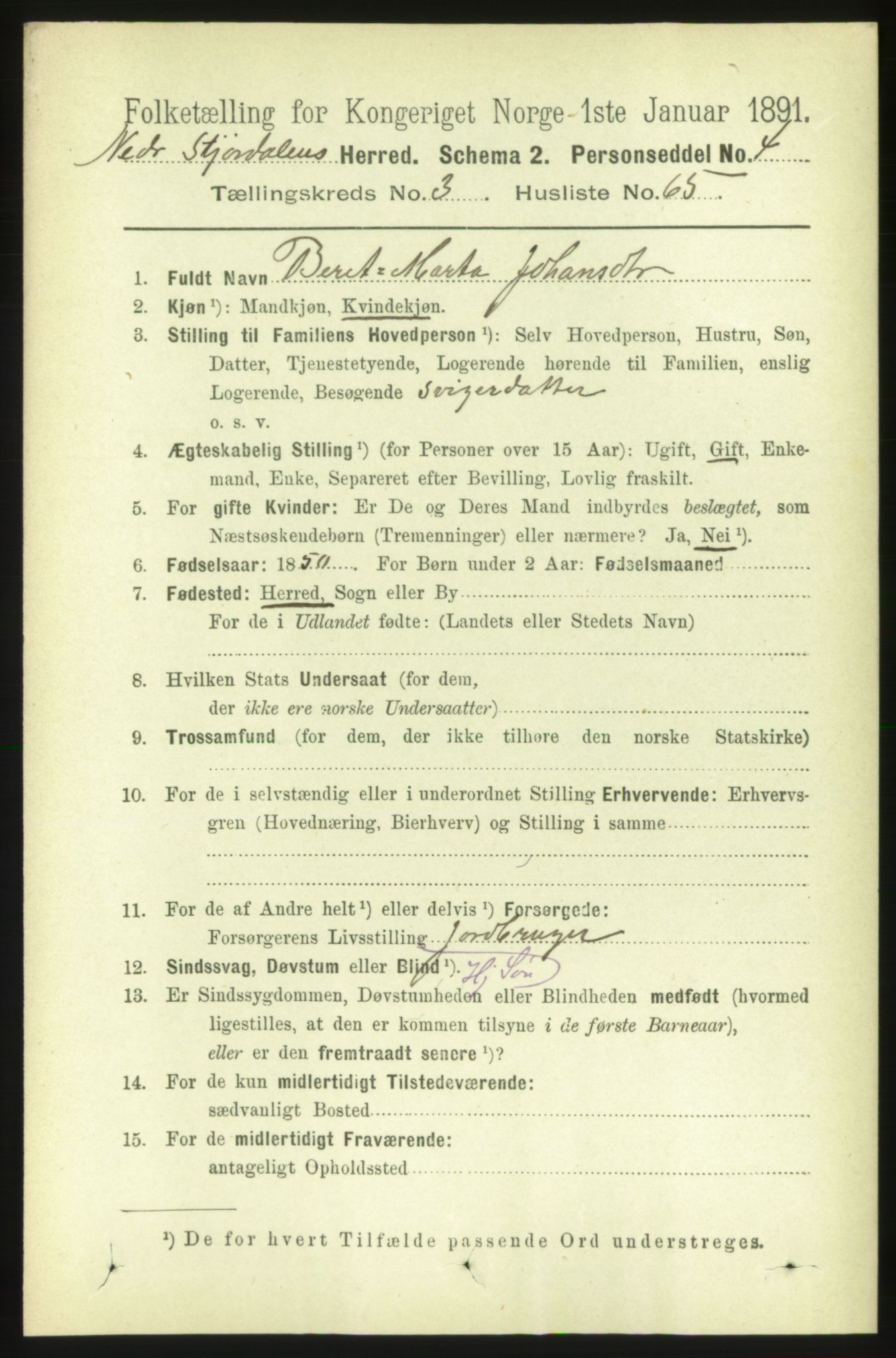 RA, 1891 census for 1714 Nedre Stjørdal, 1891, p. 1416