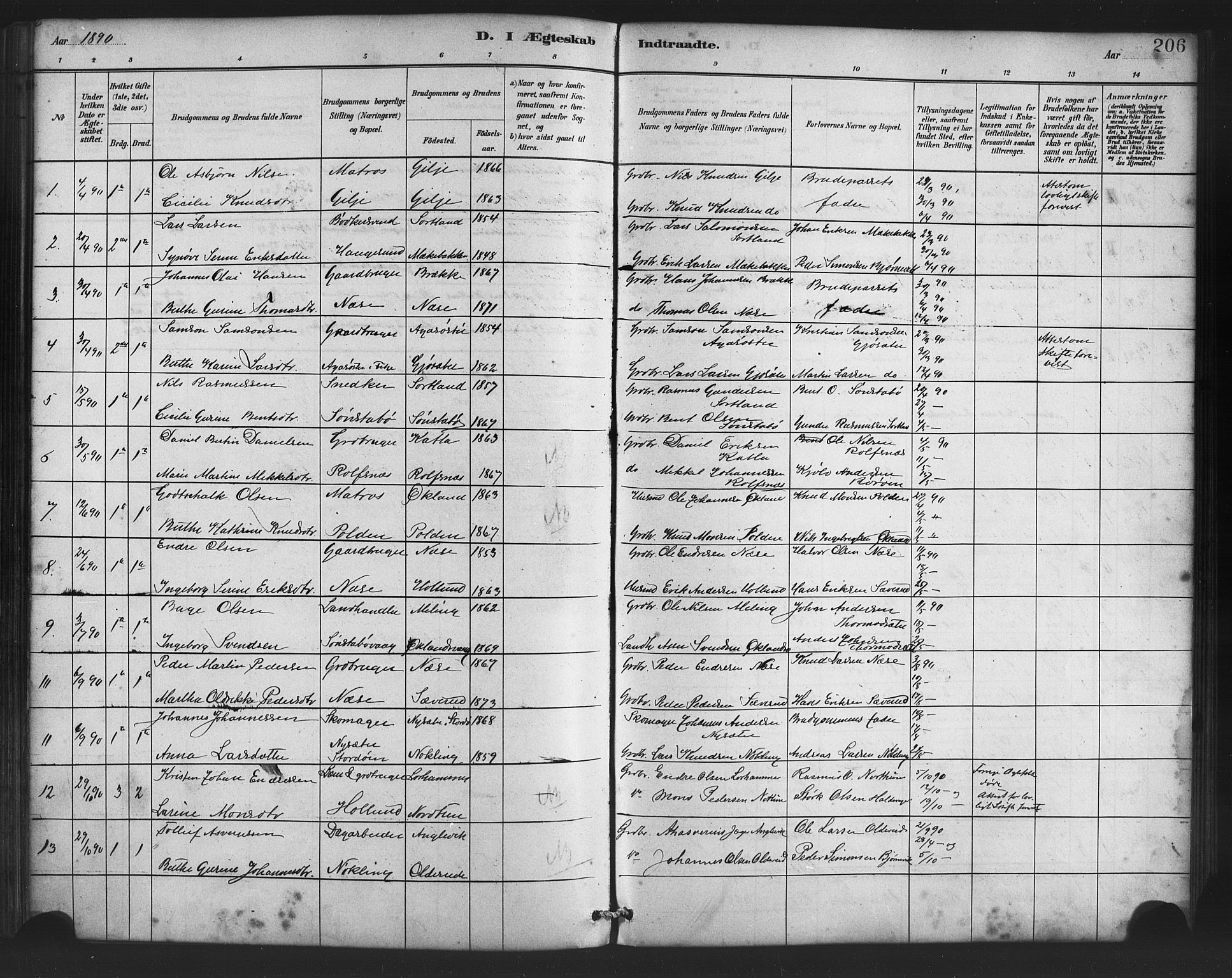 Finnås sokneprestembete, SAB/A-99925/H/Ha/Haa/Haac/L0001: Parish register (official) no. C 1, 1881-1894, p. 206
