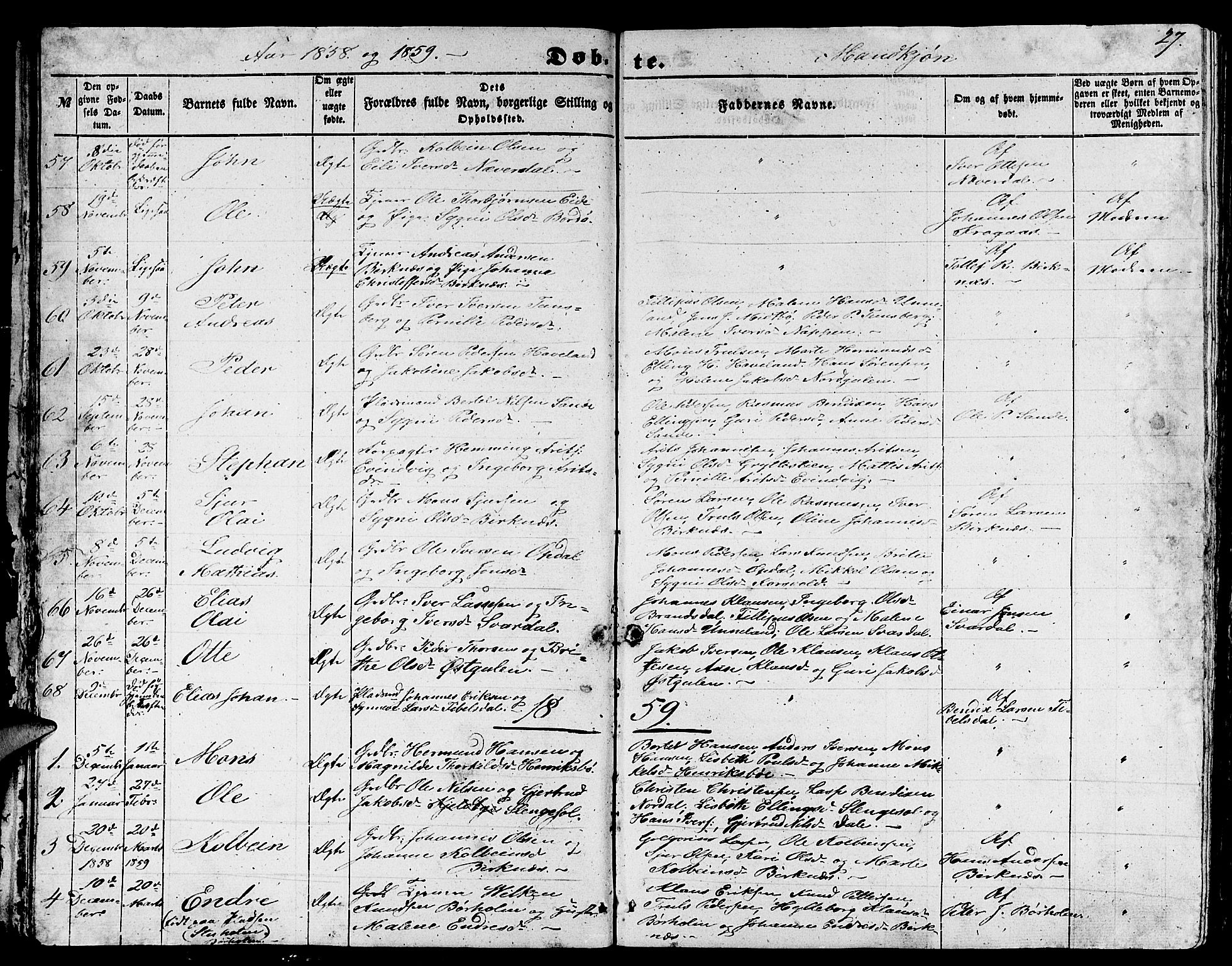 Gulen sokneprestembete, AV/SAB-A-80201/H/Hab/Habb/L0001: Parish register (copy) no. B 1, 1854-1866, p. 27