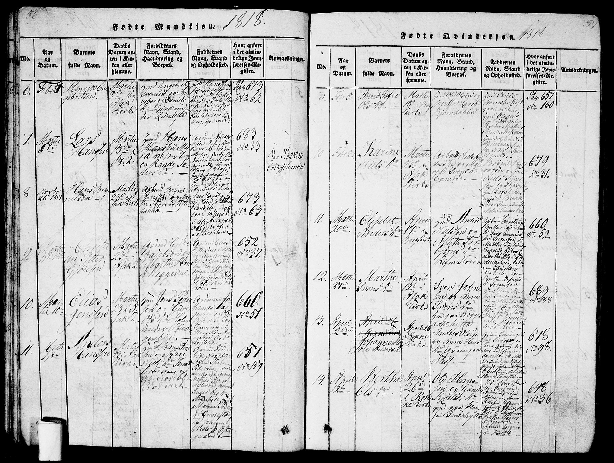 Berg prestekontor Kirkebøker, SAO/A-10902/G/Ga/L0001: Parish register (copy) no. I 1, 1815-1832, p. 56-57