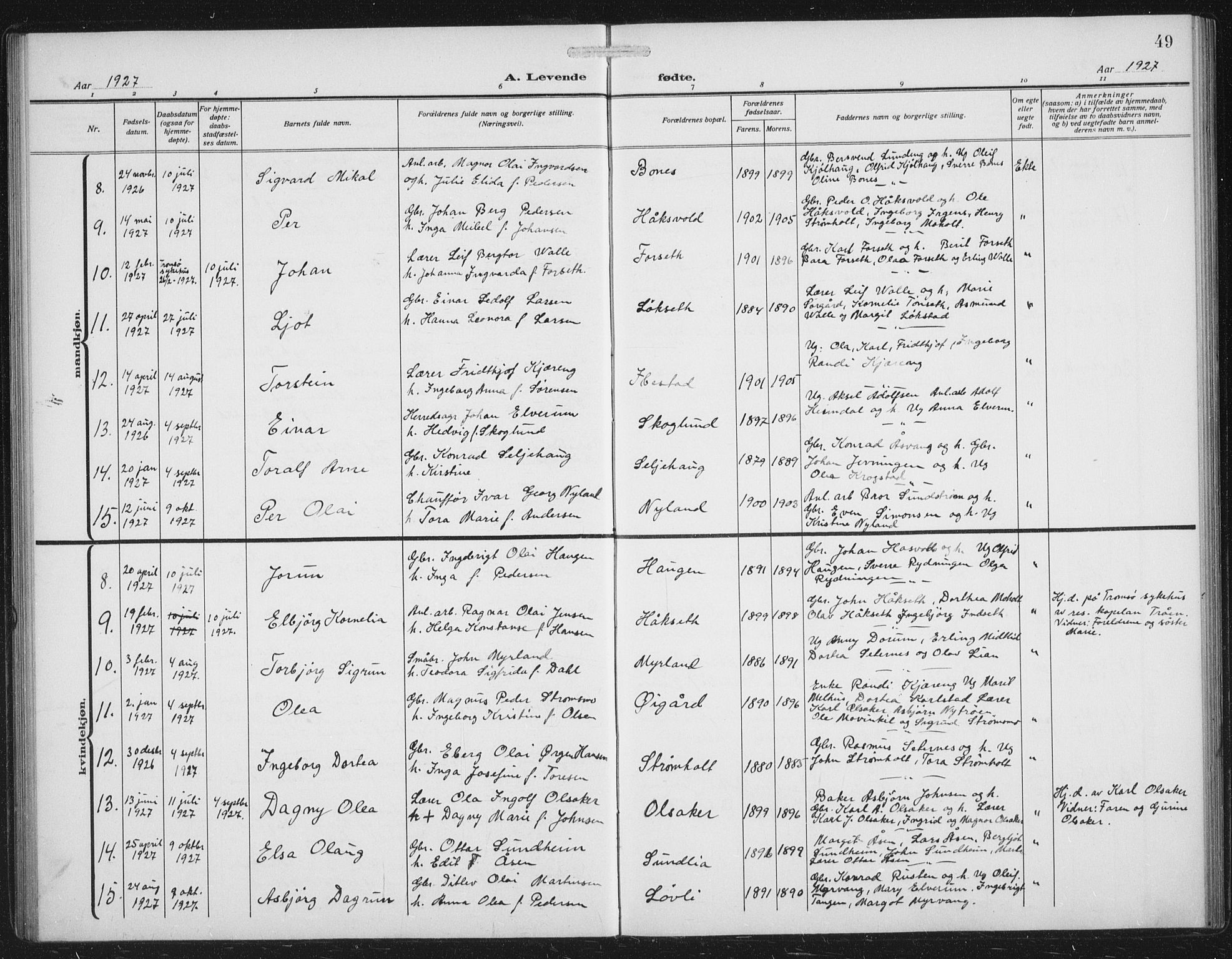Målselv sokneprestembete, AV/SATØ-S-1311/G/Ga/Gab/L0009klokker: Parish register (copy) no. 9, 1913-1941, p. 49