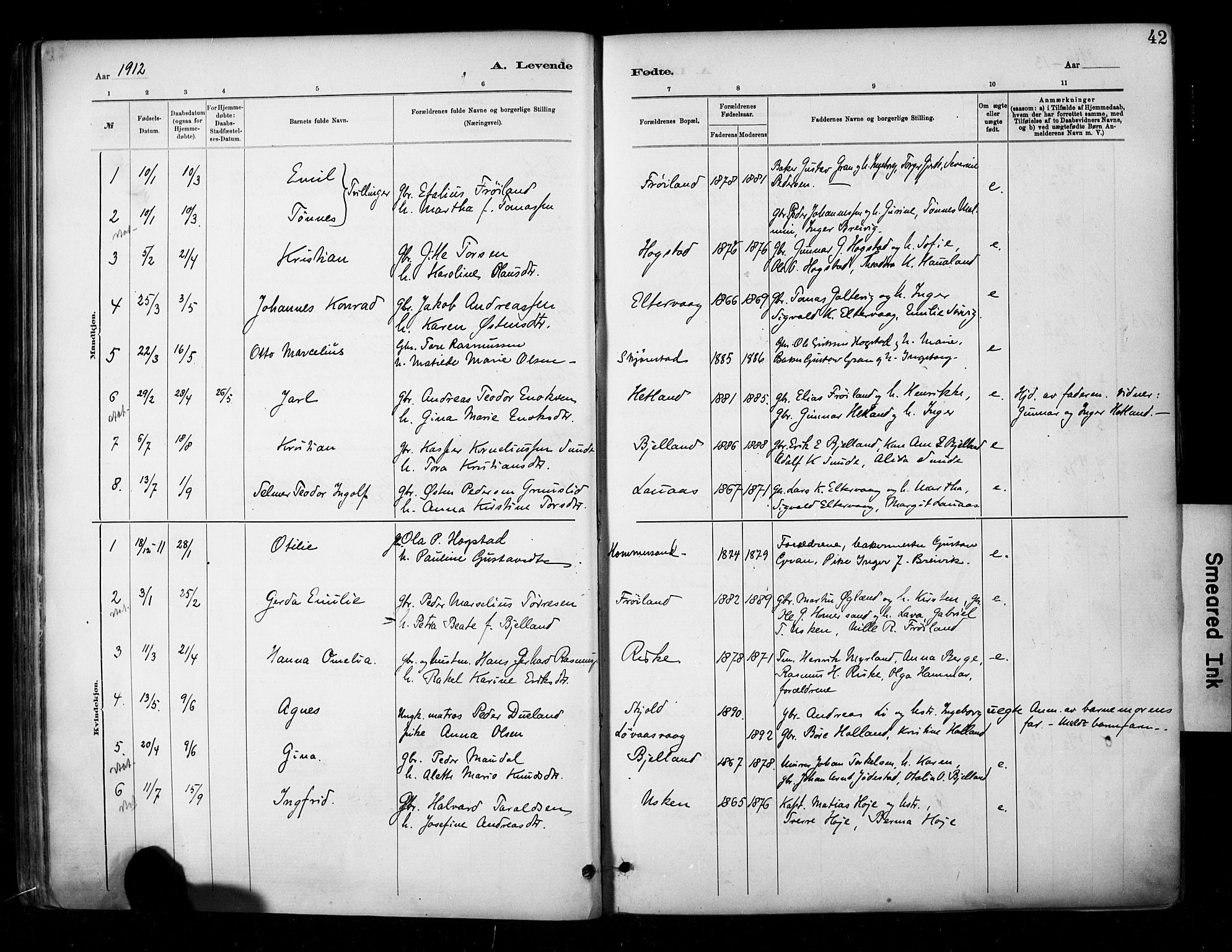 Hetland sokneprestkontor, SAST/A-101826/30/30BA/L0010: Parish register (official) no. A 10, 1882-1925, p. 42