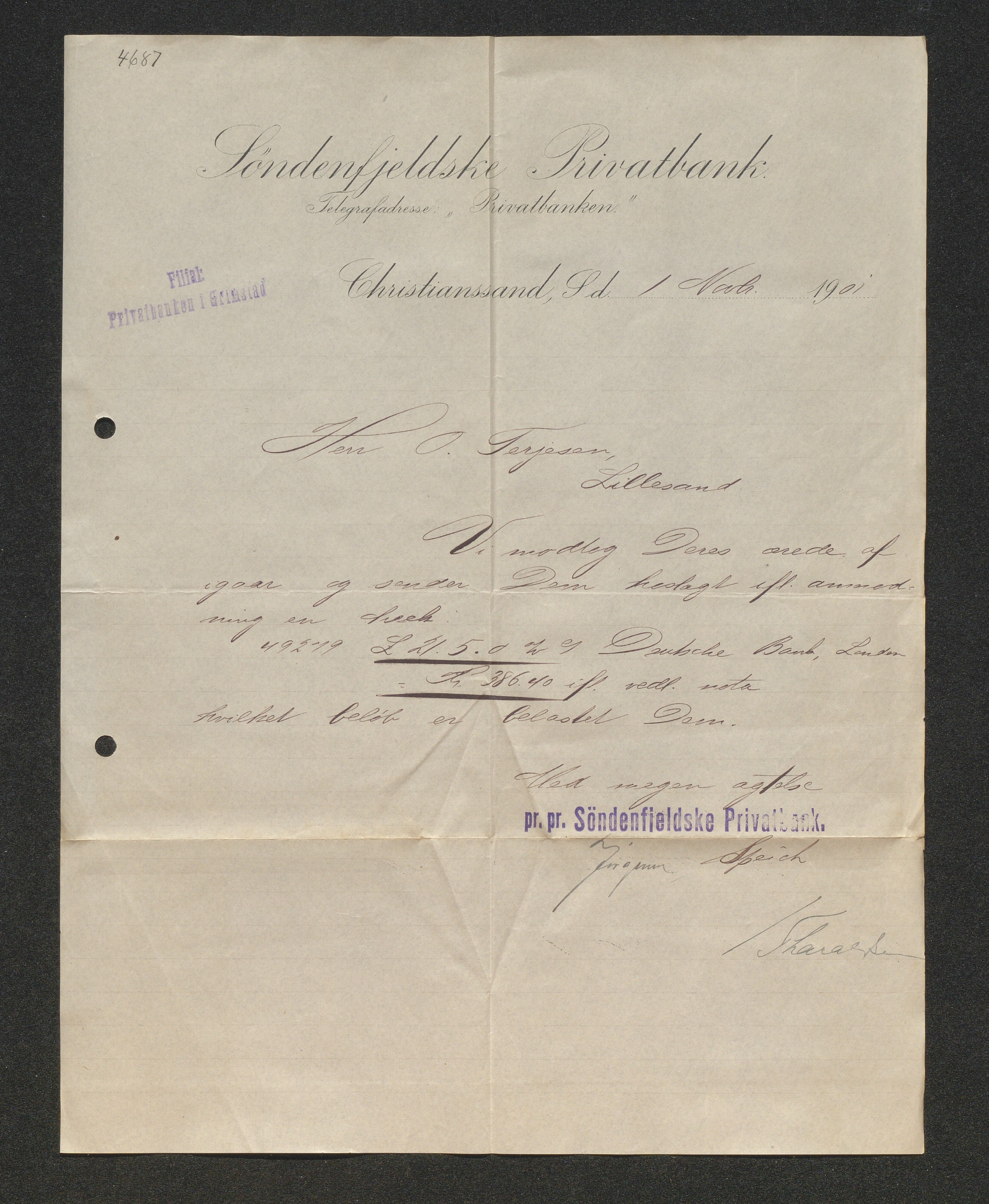 O. Terjesens rederi, AAKS/PA-2525/E/E01/L0009: Korrespondanse, 1901