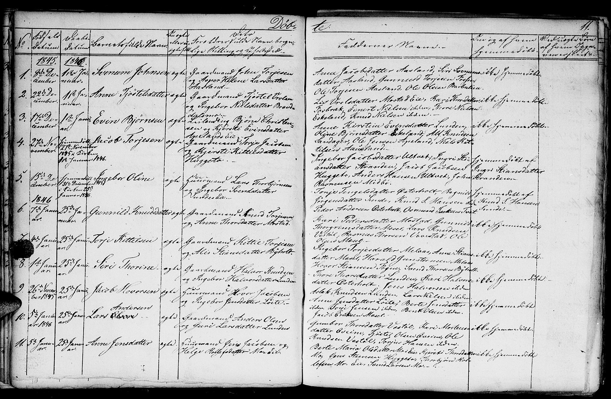 Gjerstad sokneprestkontor, SAK/1111-0014/F/Fb/Fba/L0004: Parish register (copy) no. B 4, 1845-1853, p. 11
