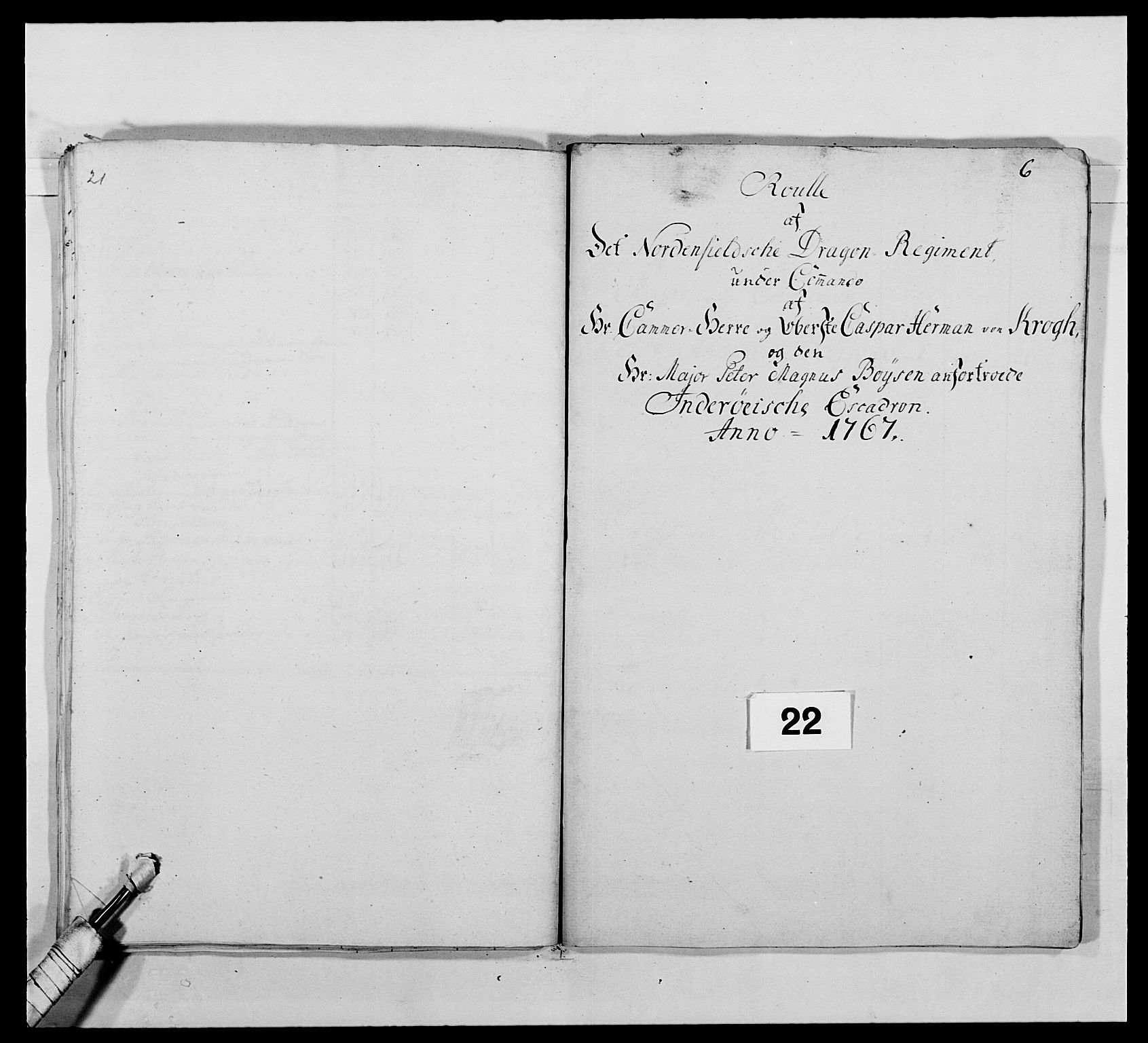 Kommanderende general (KG I) med Det norske krigsdirektorium, AV/RA-EA-5419/E/Ea/L0483: Nordafjelske dragonregiment, 1765-1767, p. 560