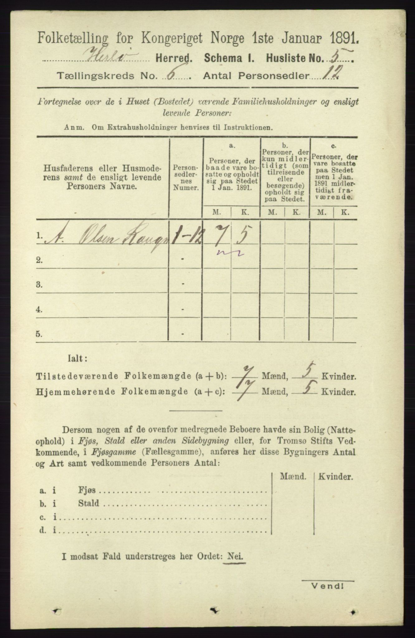 RA, 1891 census for 1258 Herdla, 1891, p. 2556