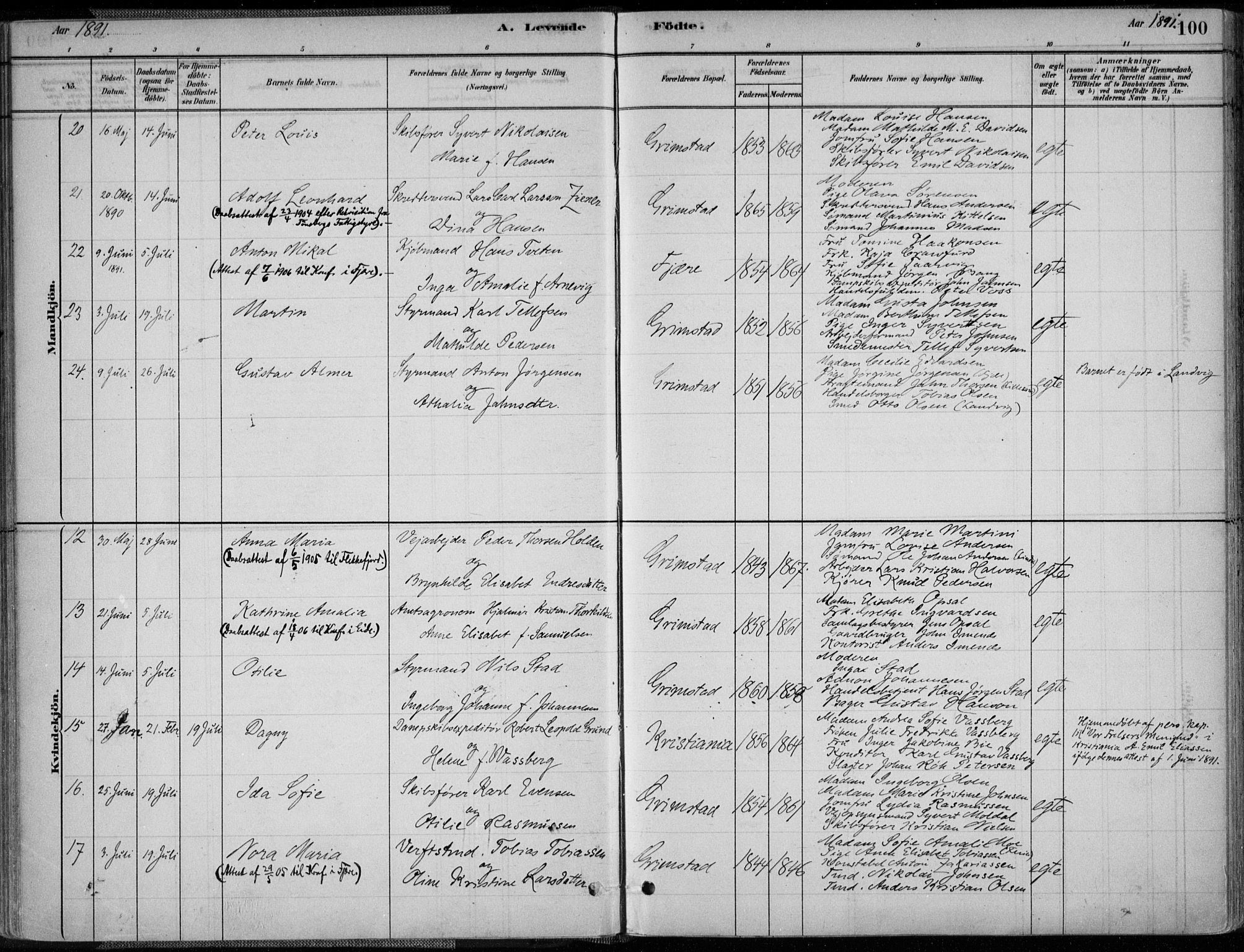 Grimstad sokneprestkontor, AV/SAK-1111-0017/F/Fa/L0003: Parish register (official) no. A 2, 1882-1912, p. 100