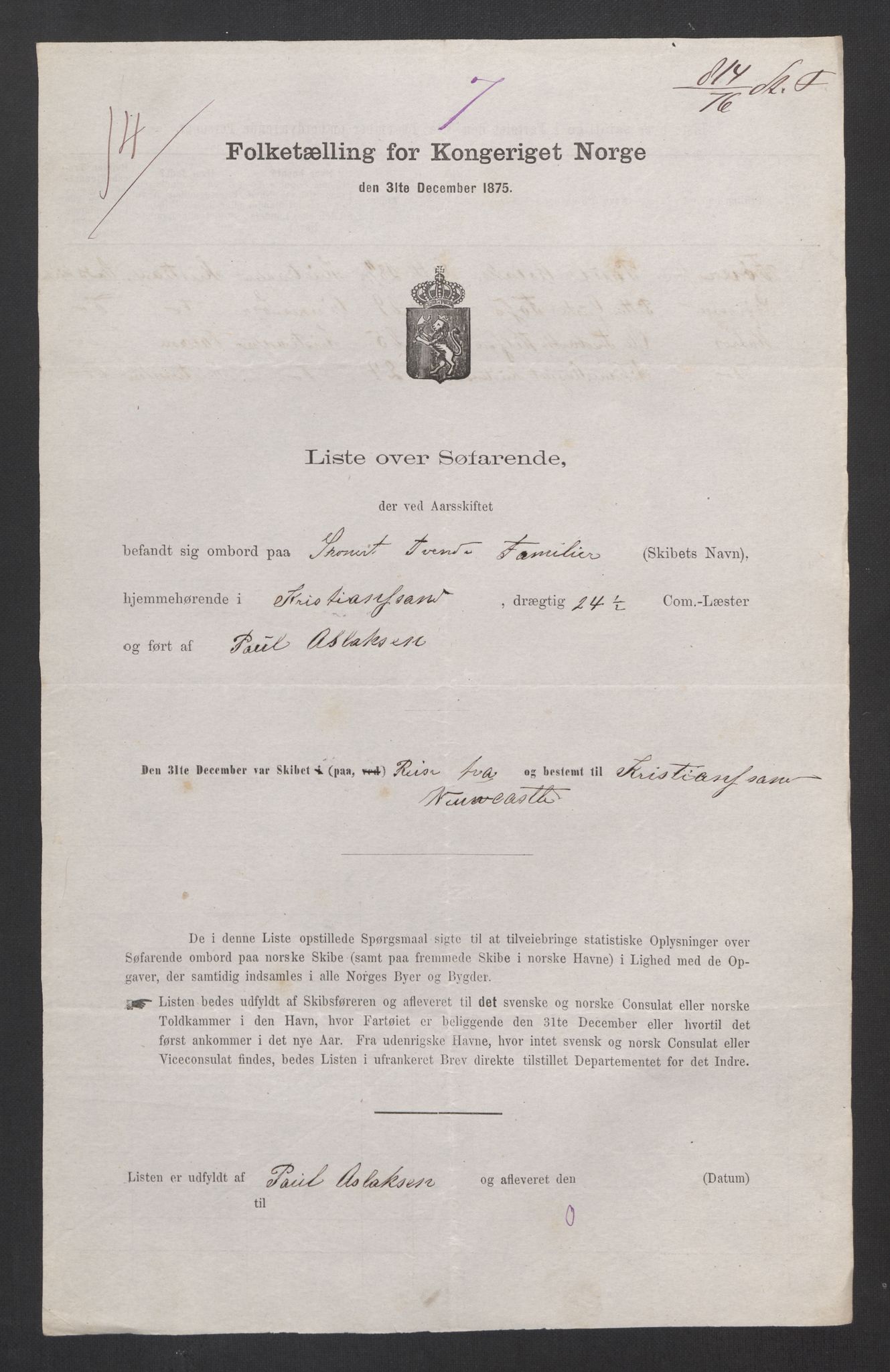 RA, 1875 census, lists of crew on ships: Ships in domestic ports, 1875, p. 396