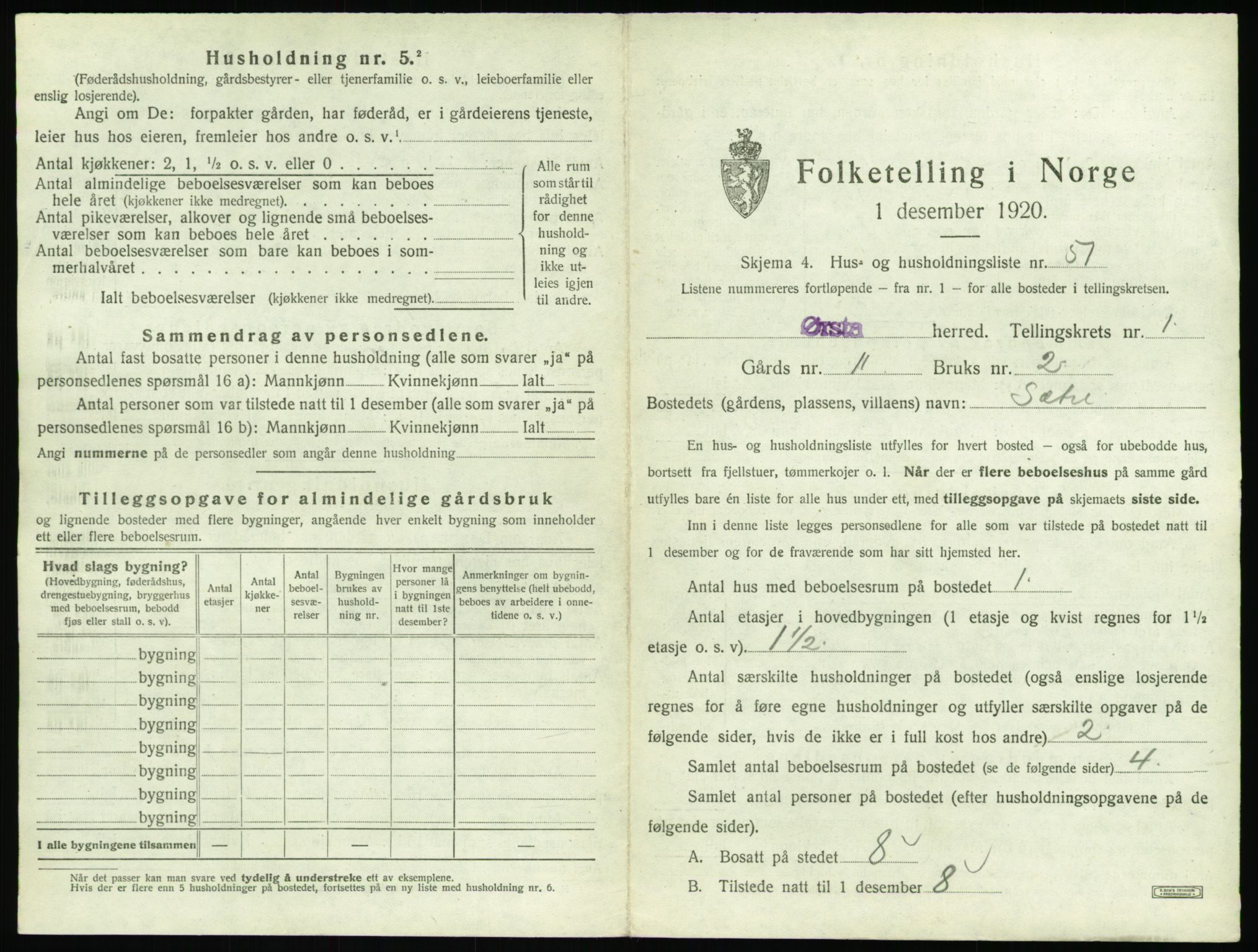 SAT, 1920 census for Ørsta, 1920, p. 140