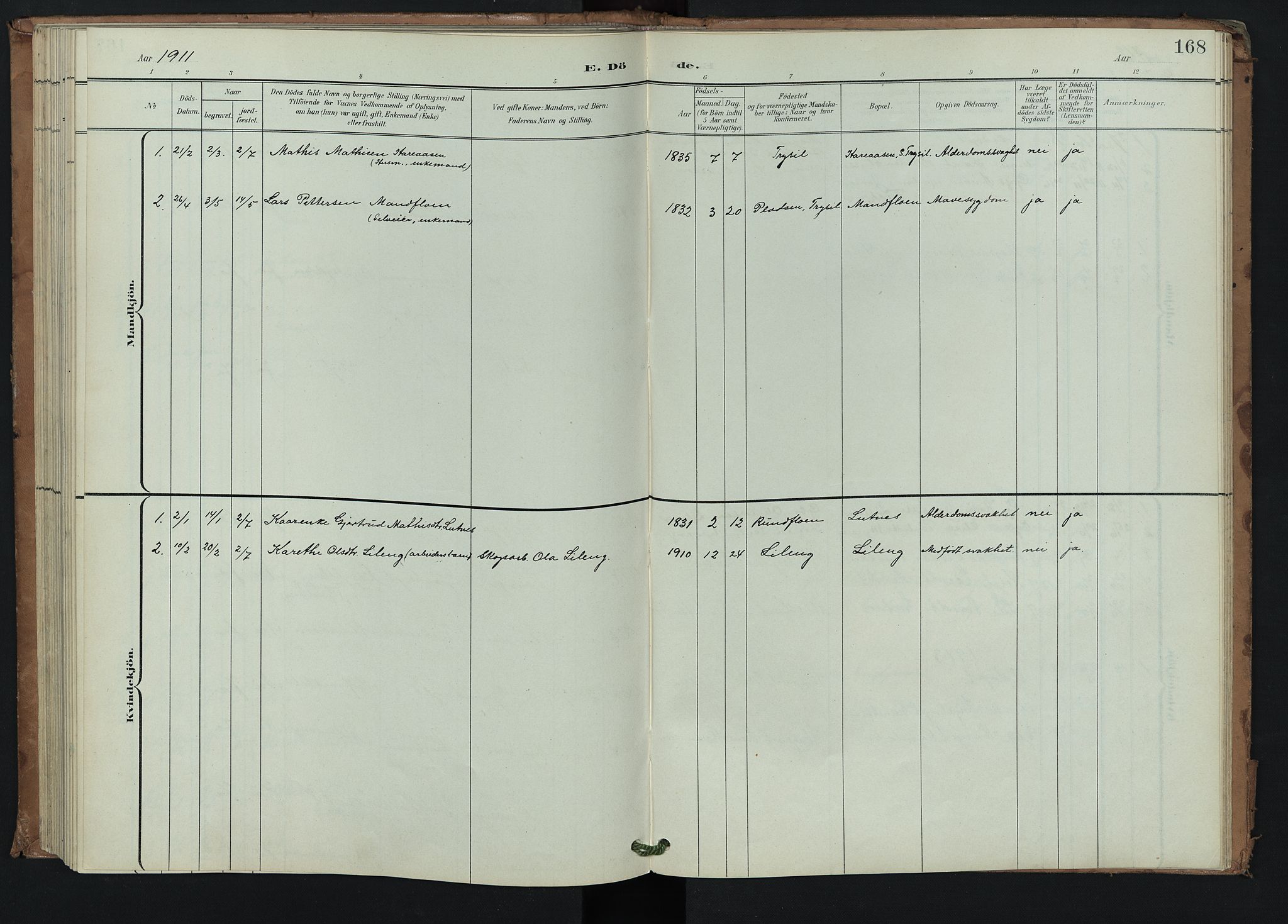 Trysil prestekontor, AV/SAH-PREST-046/H/Ha/Hab/L0008: Parish register (copy) no. 8, 1900-1950, p. 168