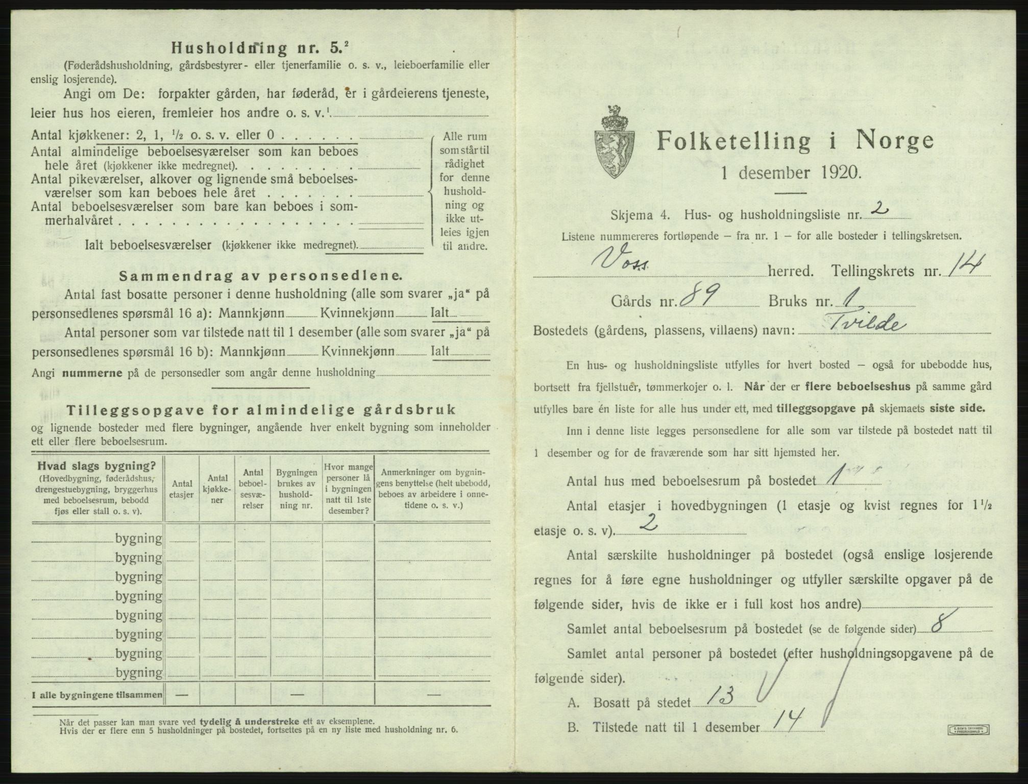 SAB, 1920 census for Voss, 1920, p. 1327