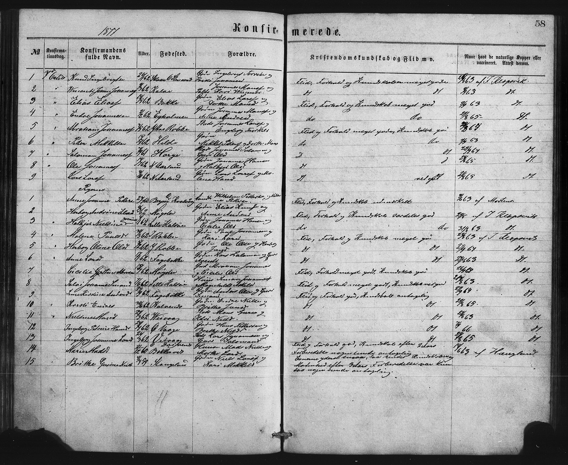 Austevoll Sokneprestembete, SAB/A-74201/H/Hab: Parish register (copy) no. B 2, 1865-1878, p. 58