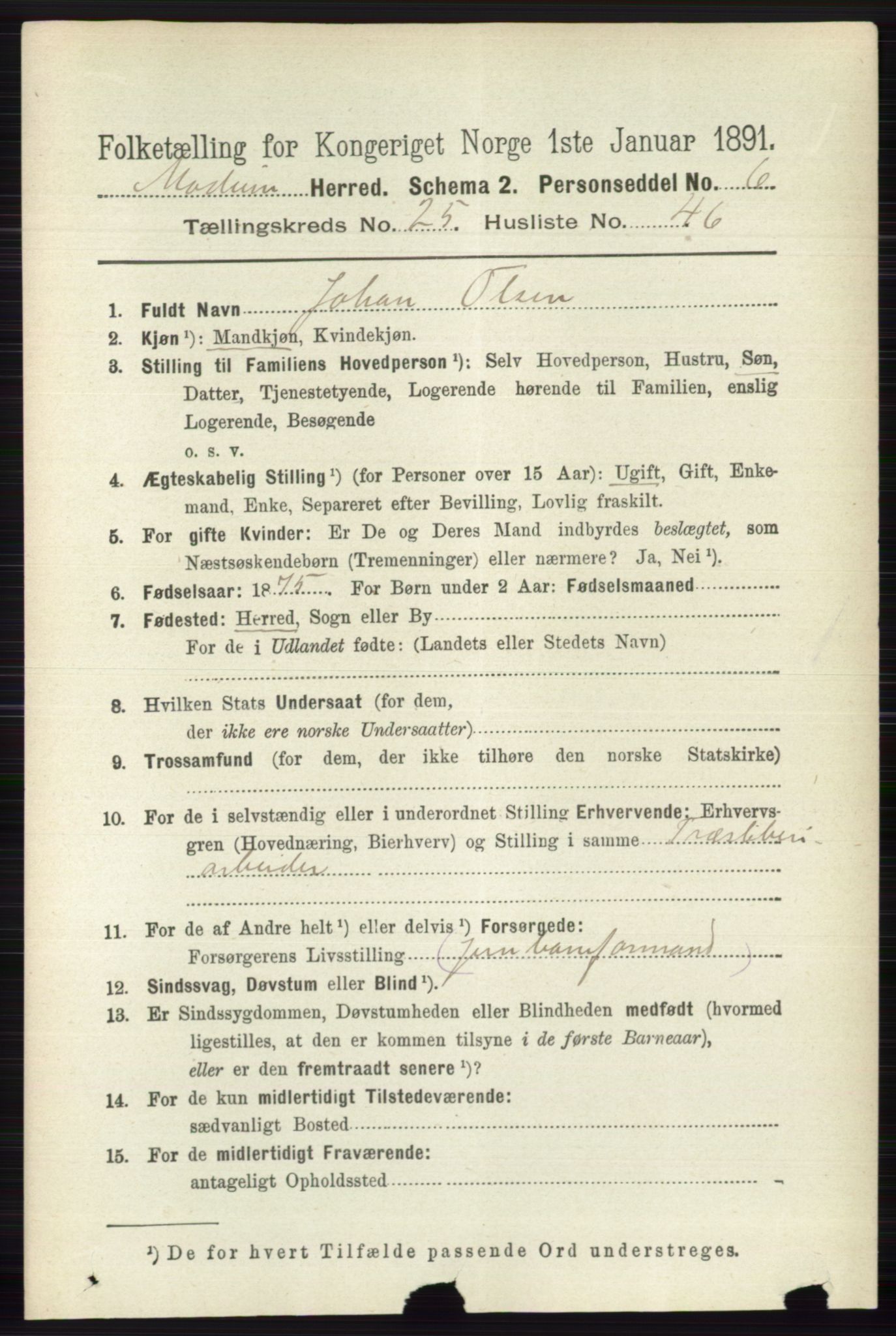 RA, 1891 census for 0623 Modum, 1891, p. 9311