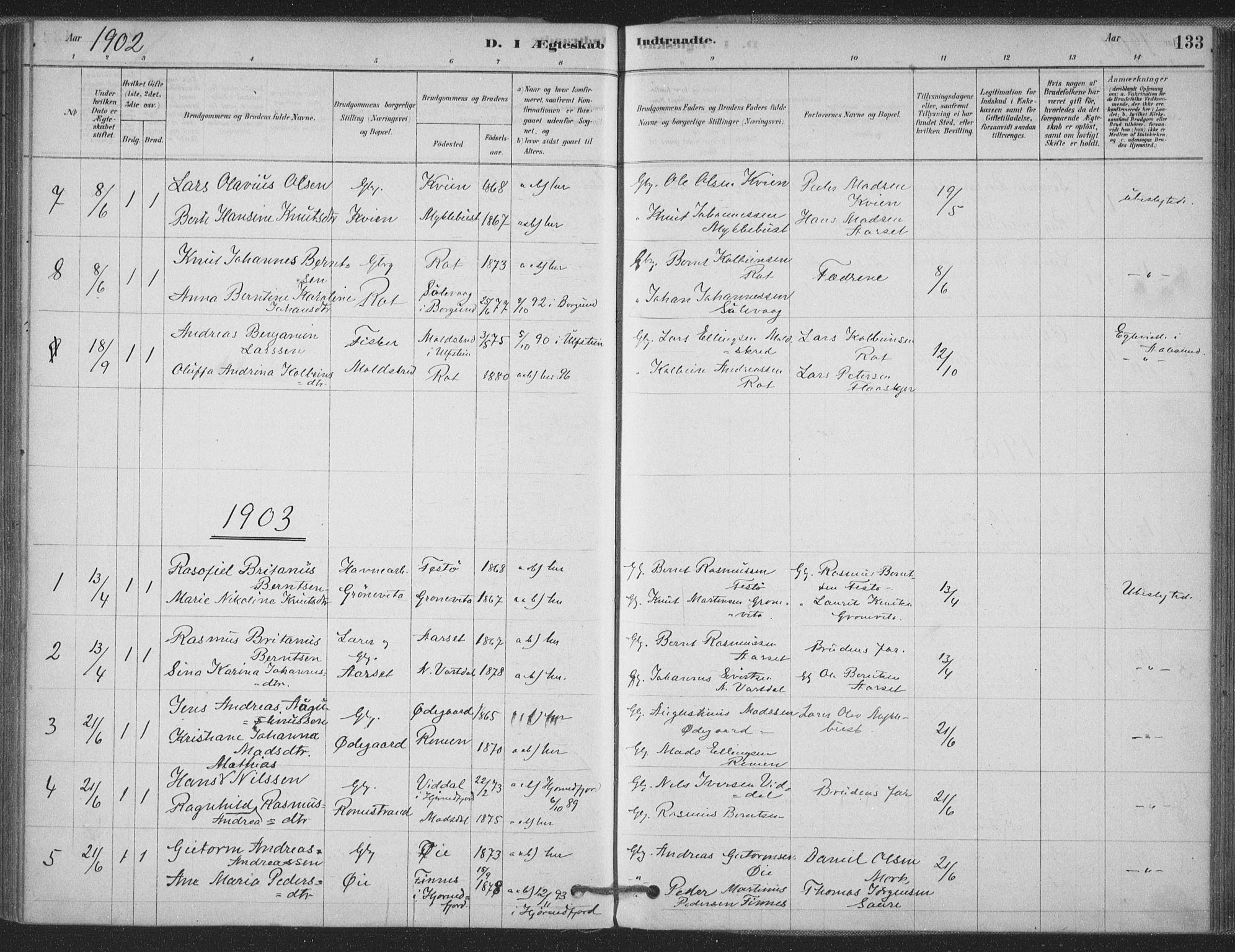 Ministerialprotokoller, klokkerbøker og fødselsregistre - Møre og Romsdal, SAT/A-1454/514/L0199: Parish register (official) no. 514A01, 1878-1912, p. 133