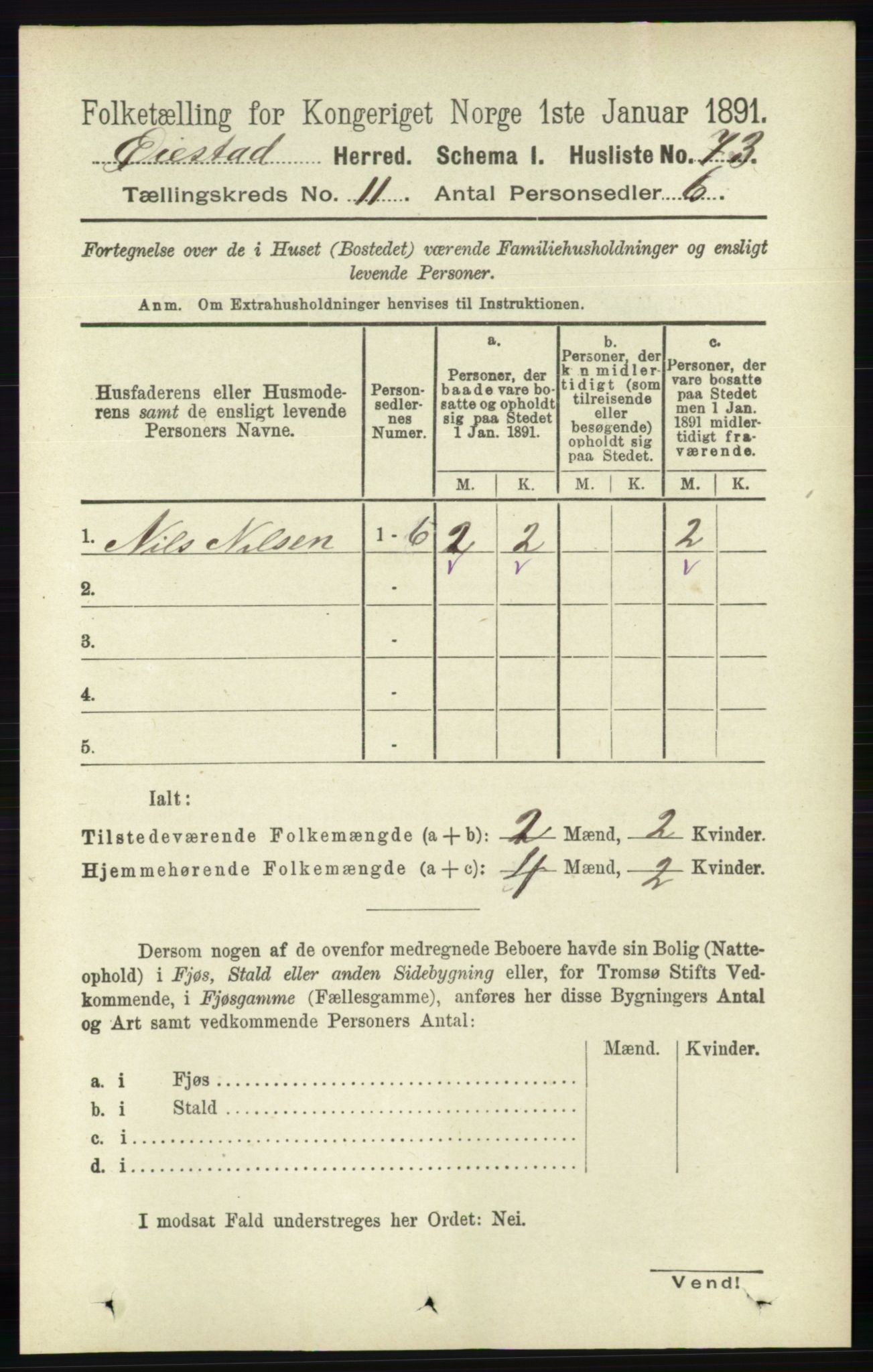 RA, 1891 census for 0920 Øyestad, 1891, p. 4801