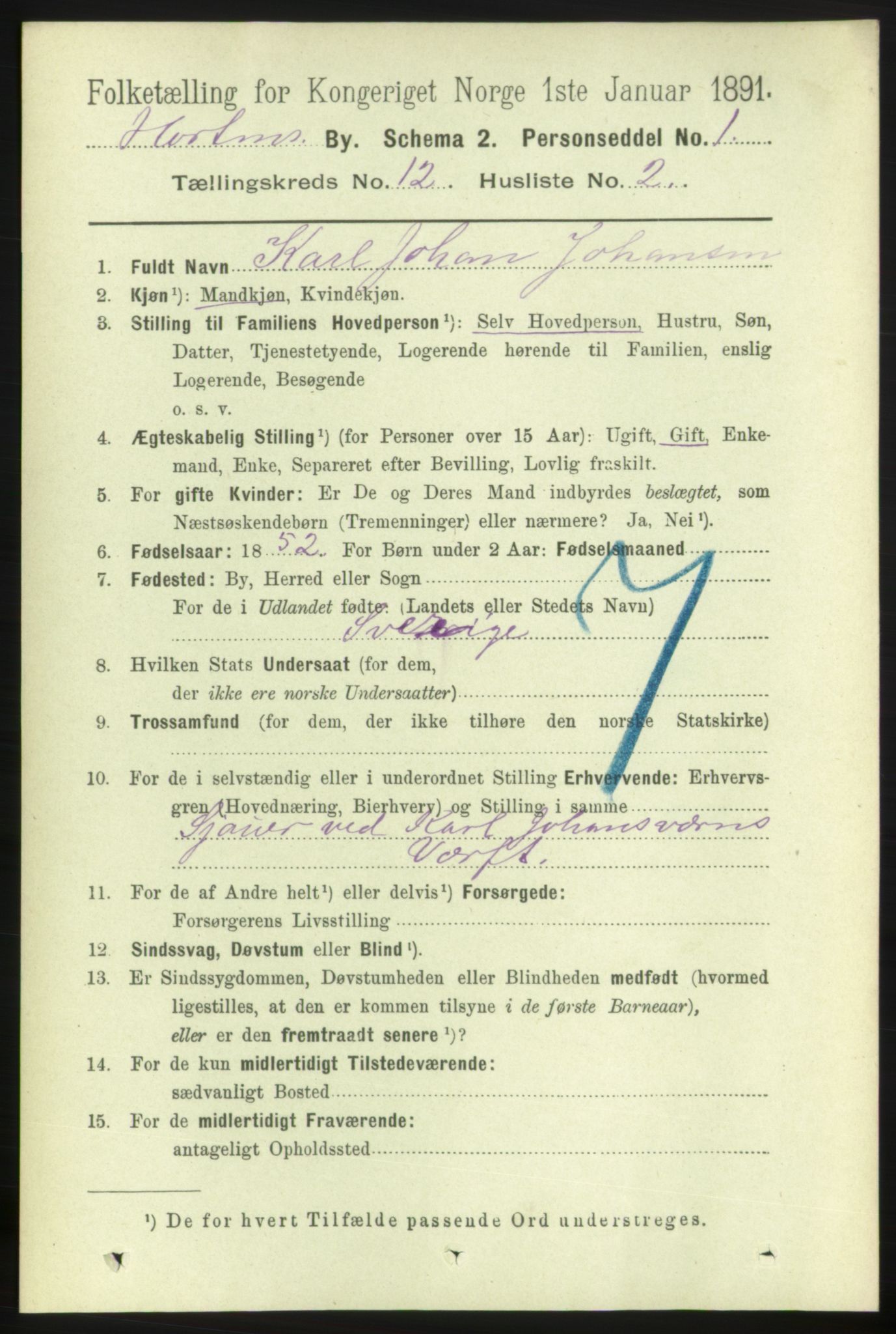 RA, 1891 census for 0703 Horten, 1891, p. 7402