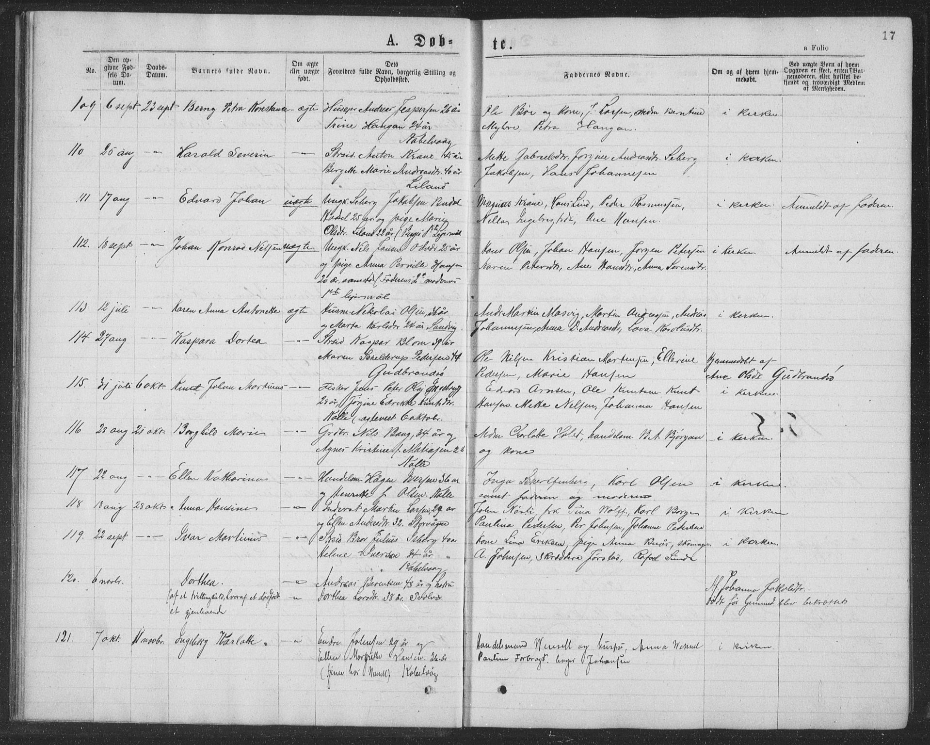 Ministerialprotokoller, klokkerbøker og fødselsregistre - Nordland, AV/SAT-A-1459/874/L1075: Parish register (copy) no. 874C04, 1876-1883, p. 17