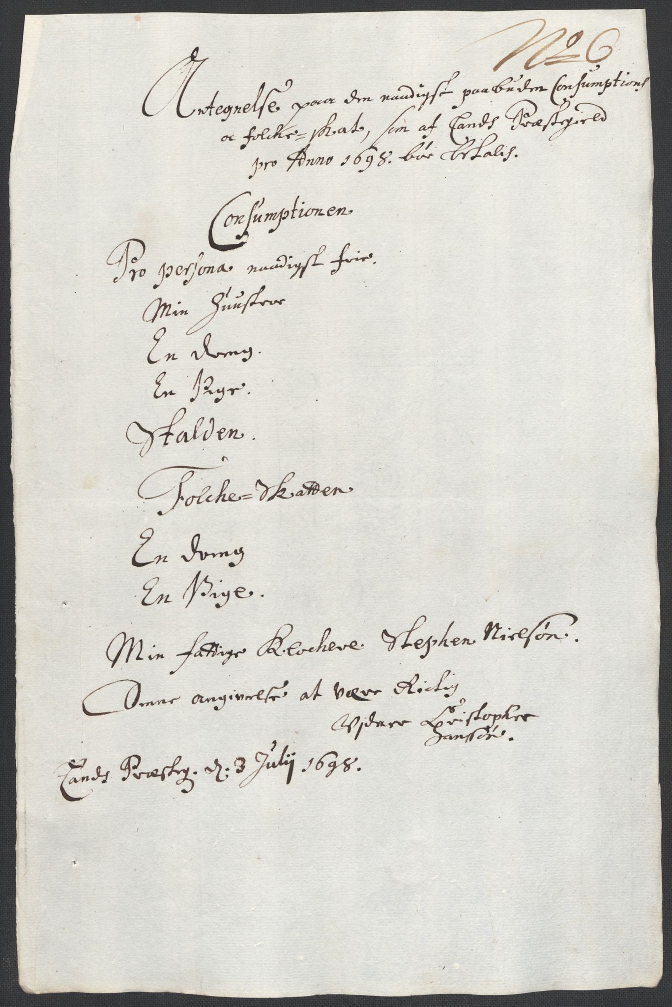 Rentekammeret inntil 1814, Reviderte regnskaper, Fogderegnskap, AV/RA-EA-4092/R18/L1296: Fogderegnskap Hadeland, Toten og Valdres, 1698, p. 173