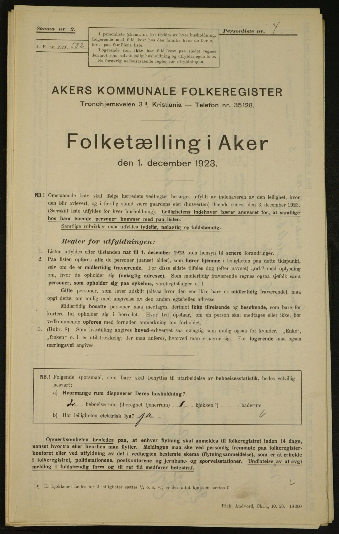 , Municipal Census 1923 for Aker, 1923, p. 3387