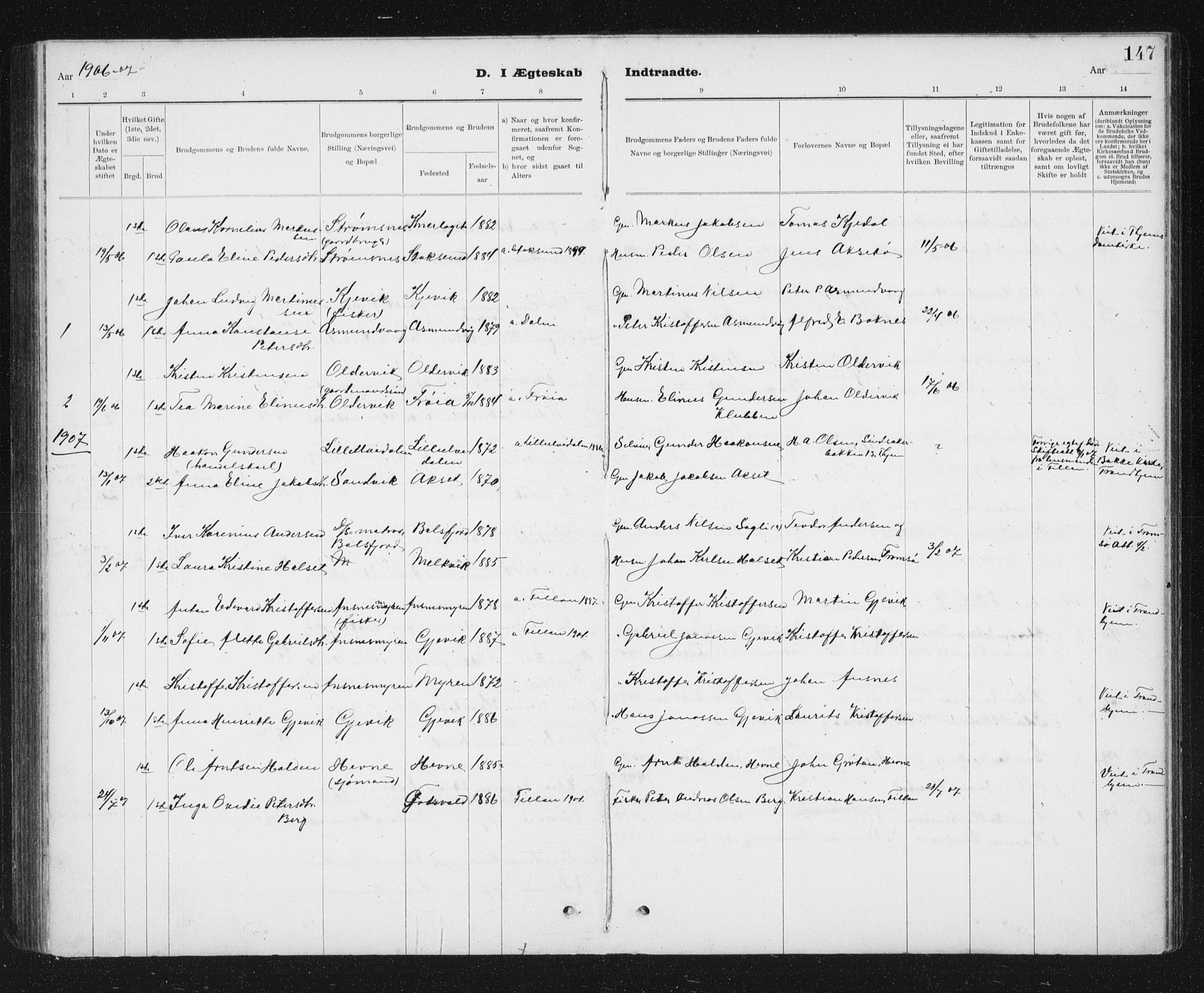Ministerialprotokoller, klokkerbøker og fødselsregistre - Sør-Trøndelag, SAT/A-1456/637/L0563: Parish register (copy) no. 637C04, 1899-1940, p. 147