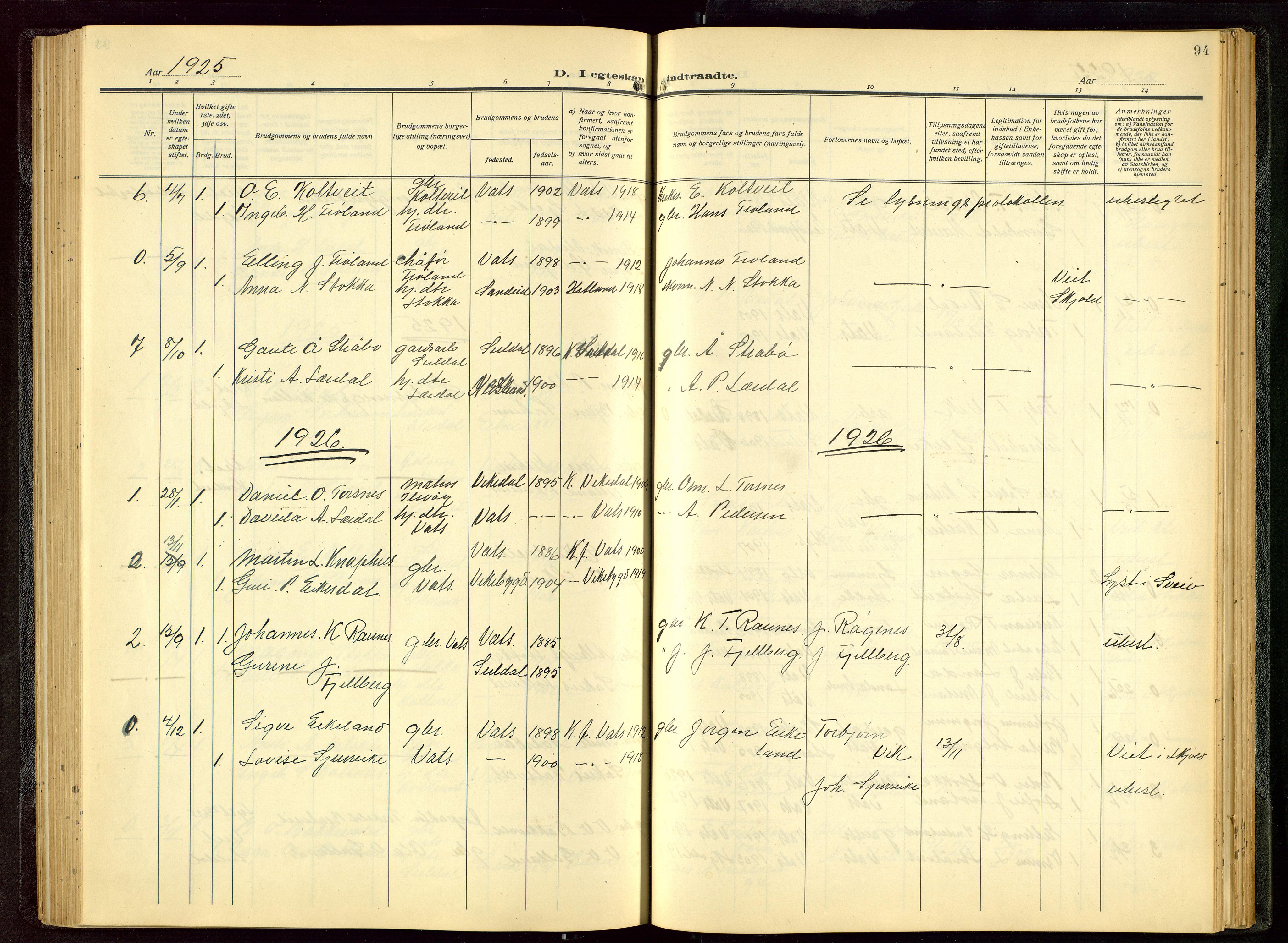 Skjold sokneprestkontor, SAST/A-101847/H/Ha/Hab/L0011: Parish register (copy) no. B 11, 1922-1951, p. 94