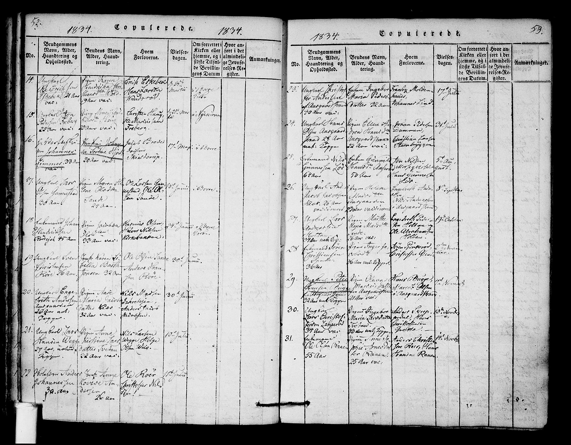 Borre kirkebøker, SAKO/A-338/F/Fa/L0004: Parish register (official) no. I 4, 1815-1845, p. 52-53
