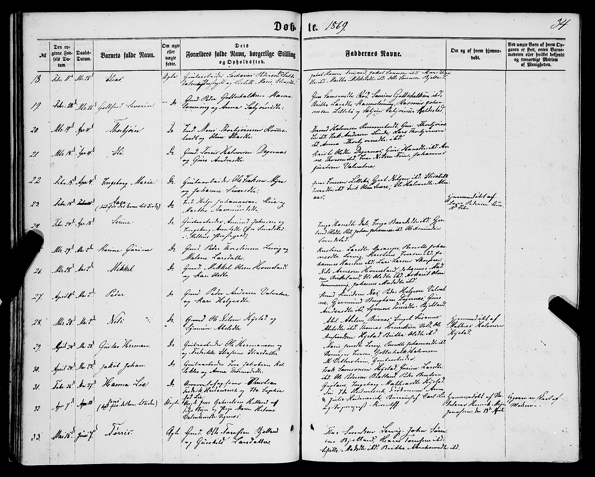 Stord sokneprestembete, SAB/A-78201/H/Haa: Parish register (official) no. B 1, 1862-1877, p. 34