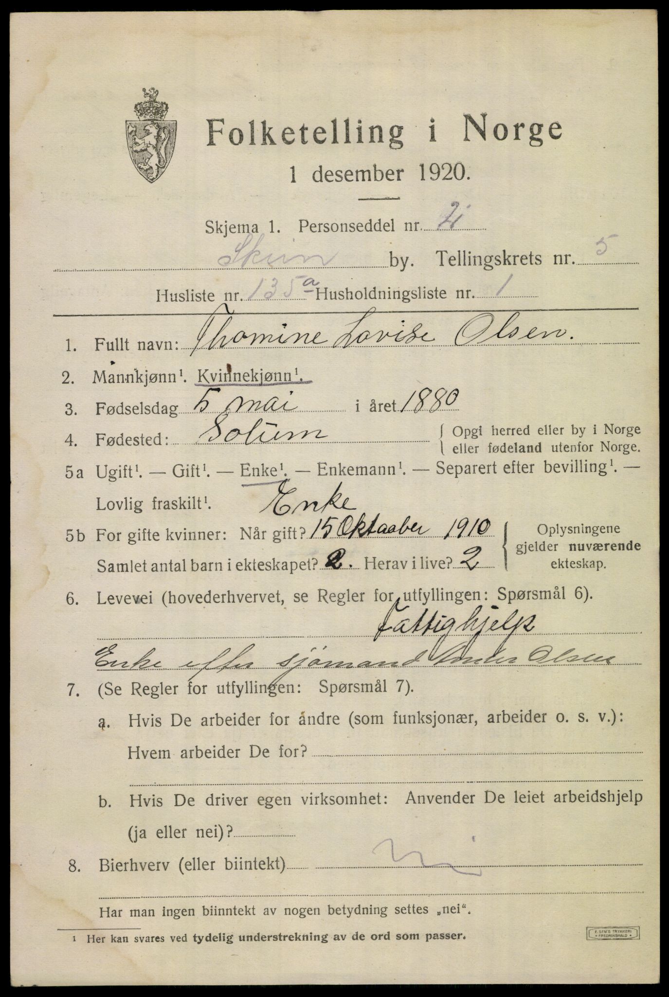 SAKO, 1920 census for Skien, 1920, p. 21786