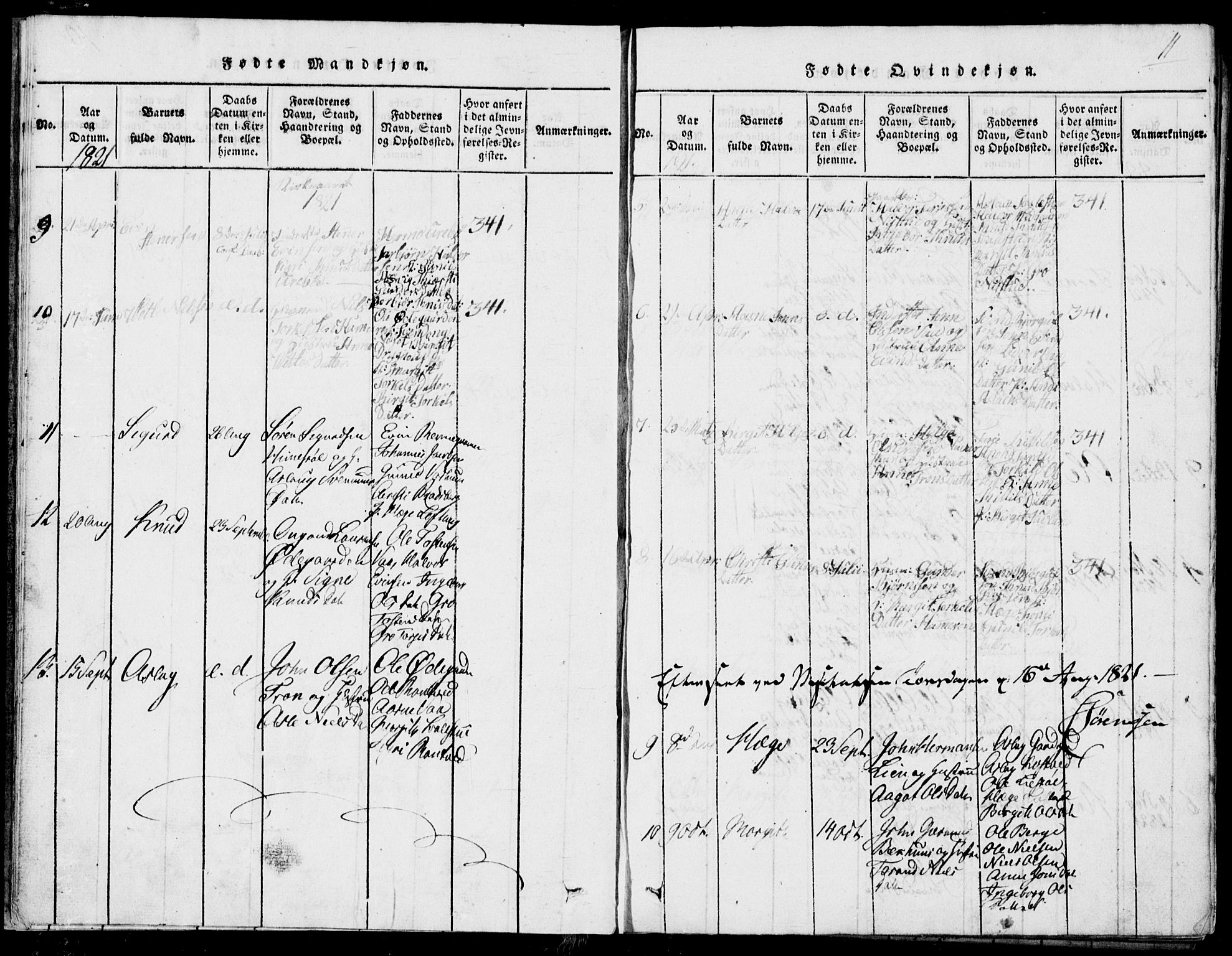 Rauland kirkebøker, AV/SAKO-A-292/G/Ga/L0001: Parish register (copy) no. I 1, 1814-1843, p. 11