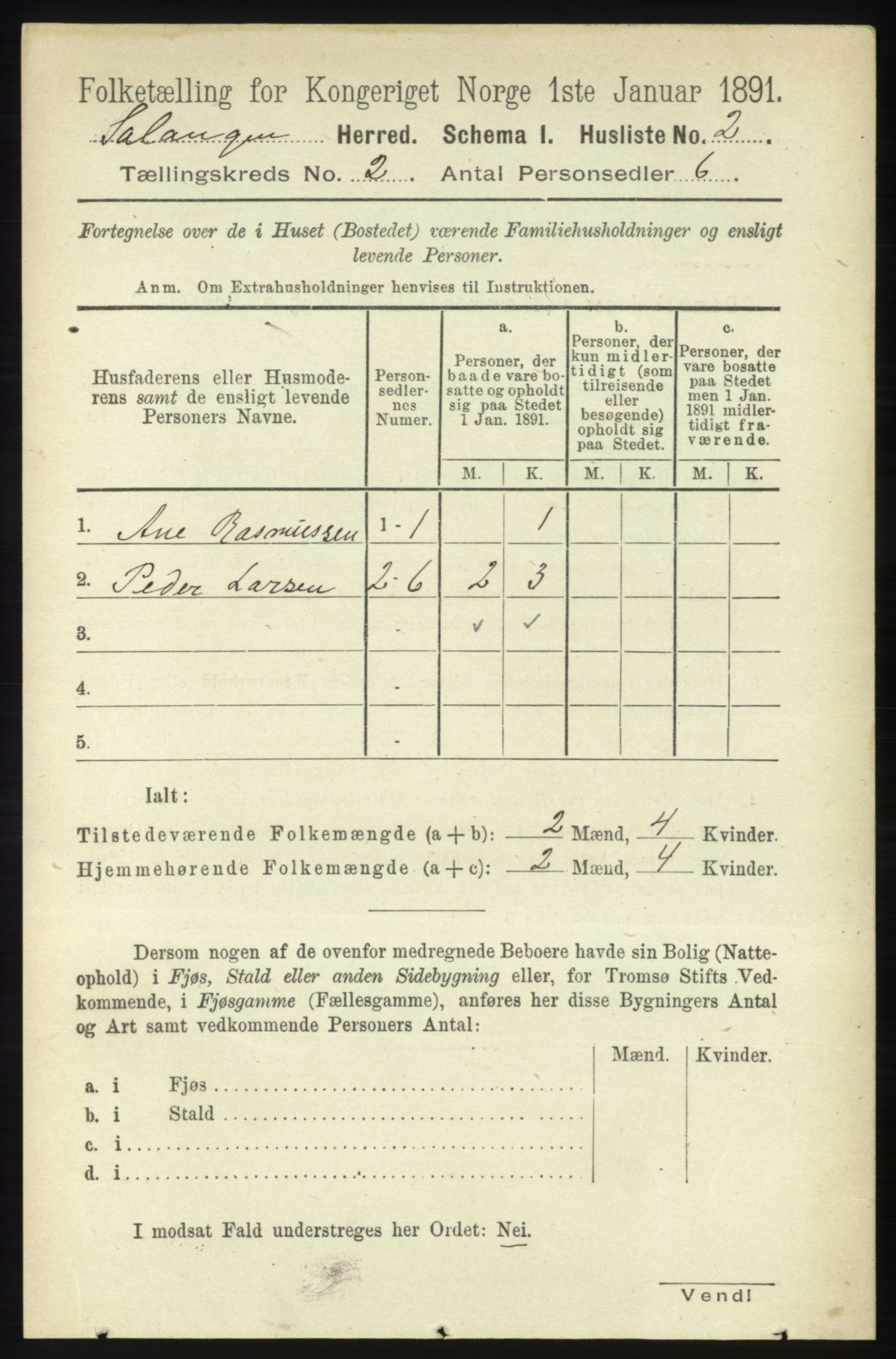 RA, 1891 census for 1921 Salangen, 1891, p. 476