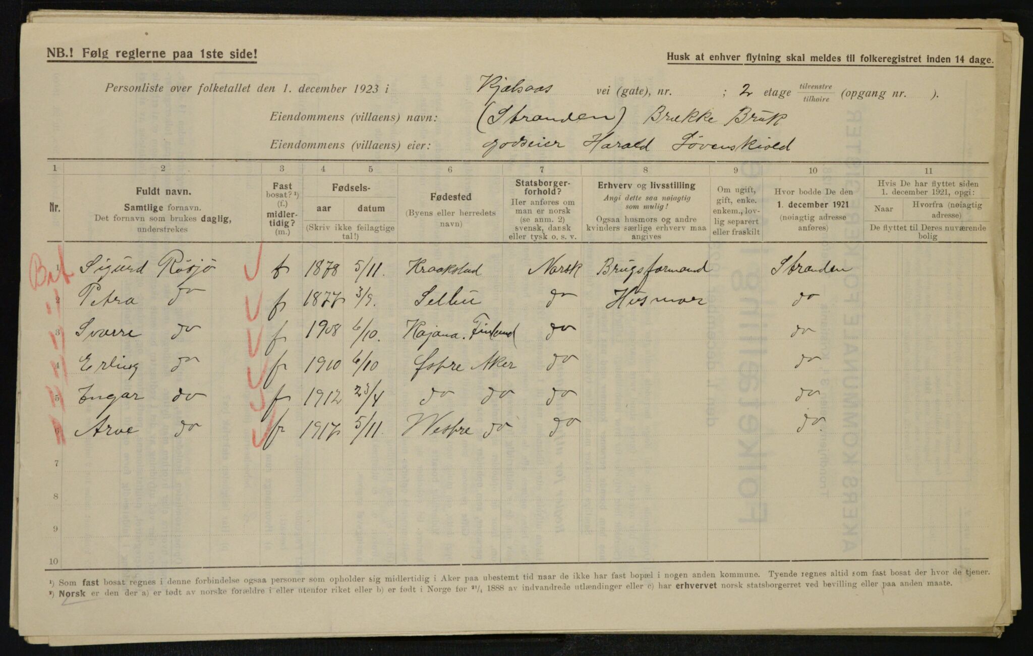 , Municipal Census 1923 for Aker, 1923, p. 13221