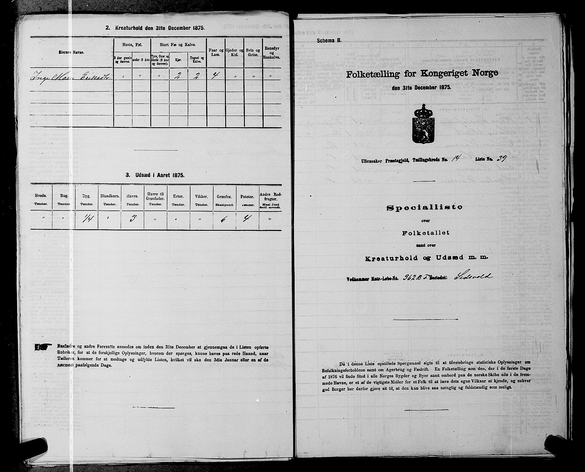 RA, 1875 census for 0235P Ullensaker, 1875, p. 2025