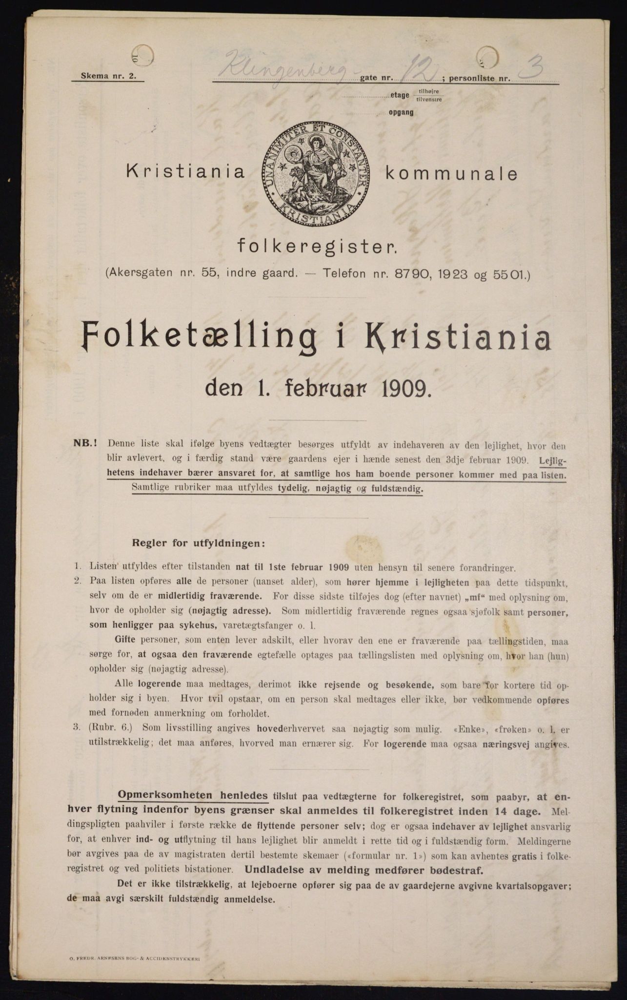 OBA, Municipal Census 1909 for Kristiania, 1909, p. 47585