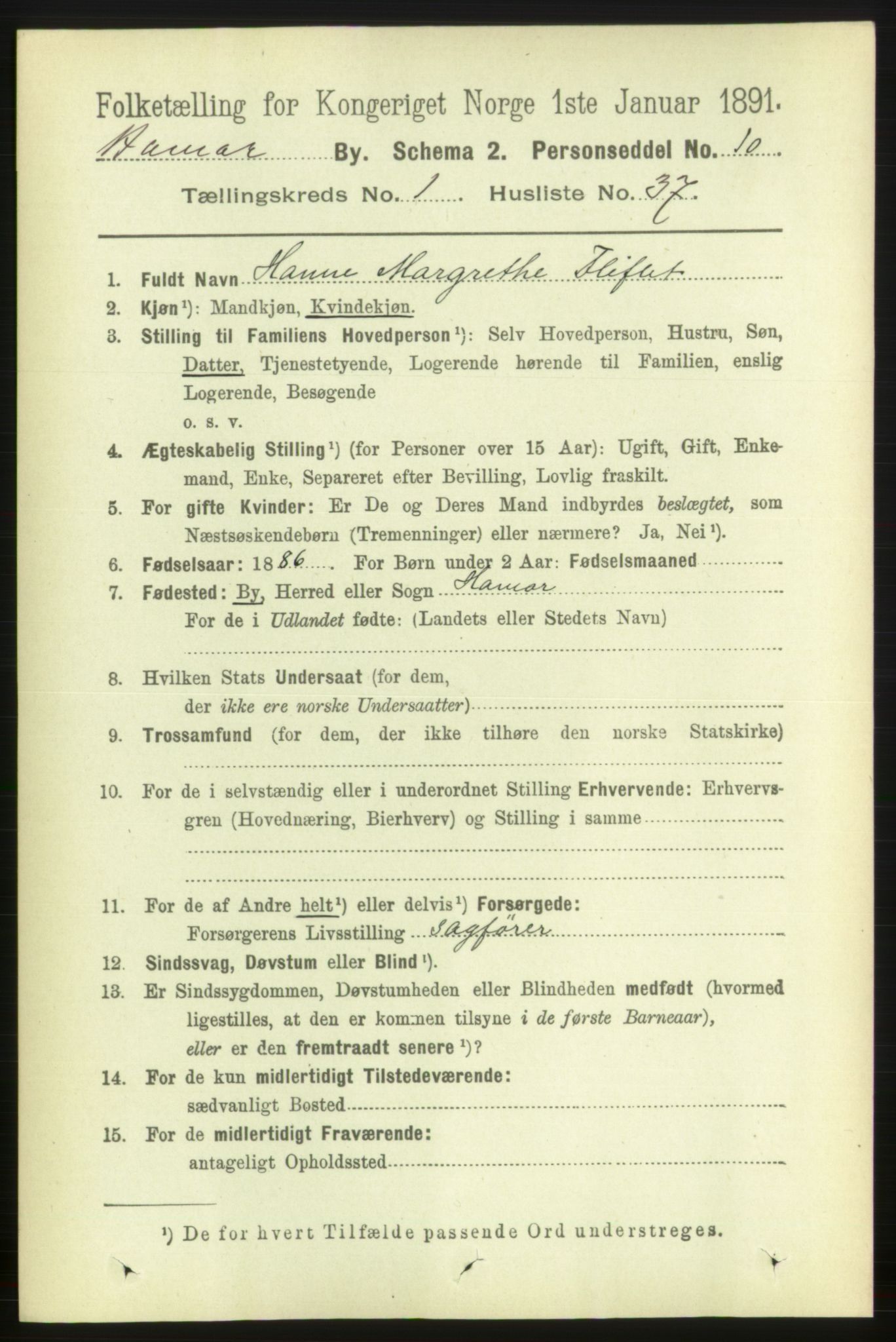 RA, 1891 census for 0401 Hamar, 1891, p. 526