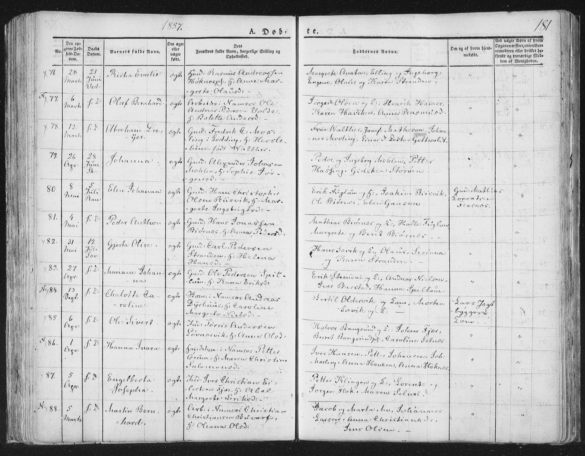 Ministerialprotokoller, klokkerbøker og fødselsregistre - Nord-Trøndelag, AV/SAT-A-1458/764/L0551: Parish register (official) no. 764A07a, 1824-1864, p. 181