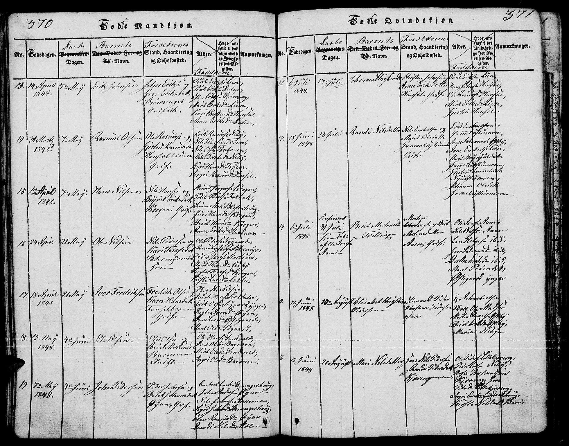 Tynset prestekontor, SAH/PREST-058/H/Ha/Hab/L0001: Parish register (copy) no. 1, 1814-1859, p. 370-371