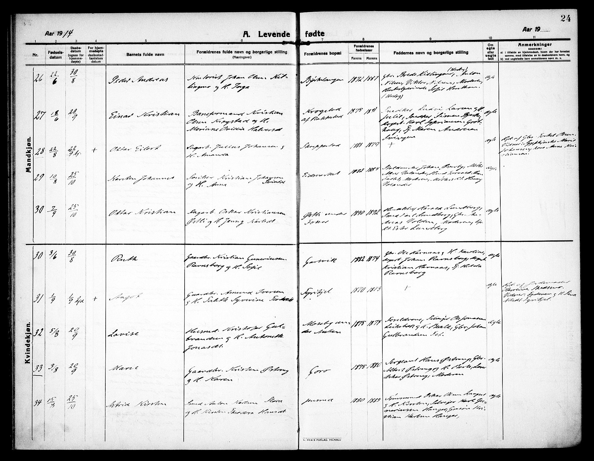 Høland prestekontor Kirkebøker, SAO/A-10346a/F/Fa/L0016: Parish register (official) no. I 16, 1912-1921, p. 24