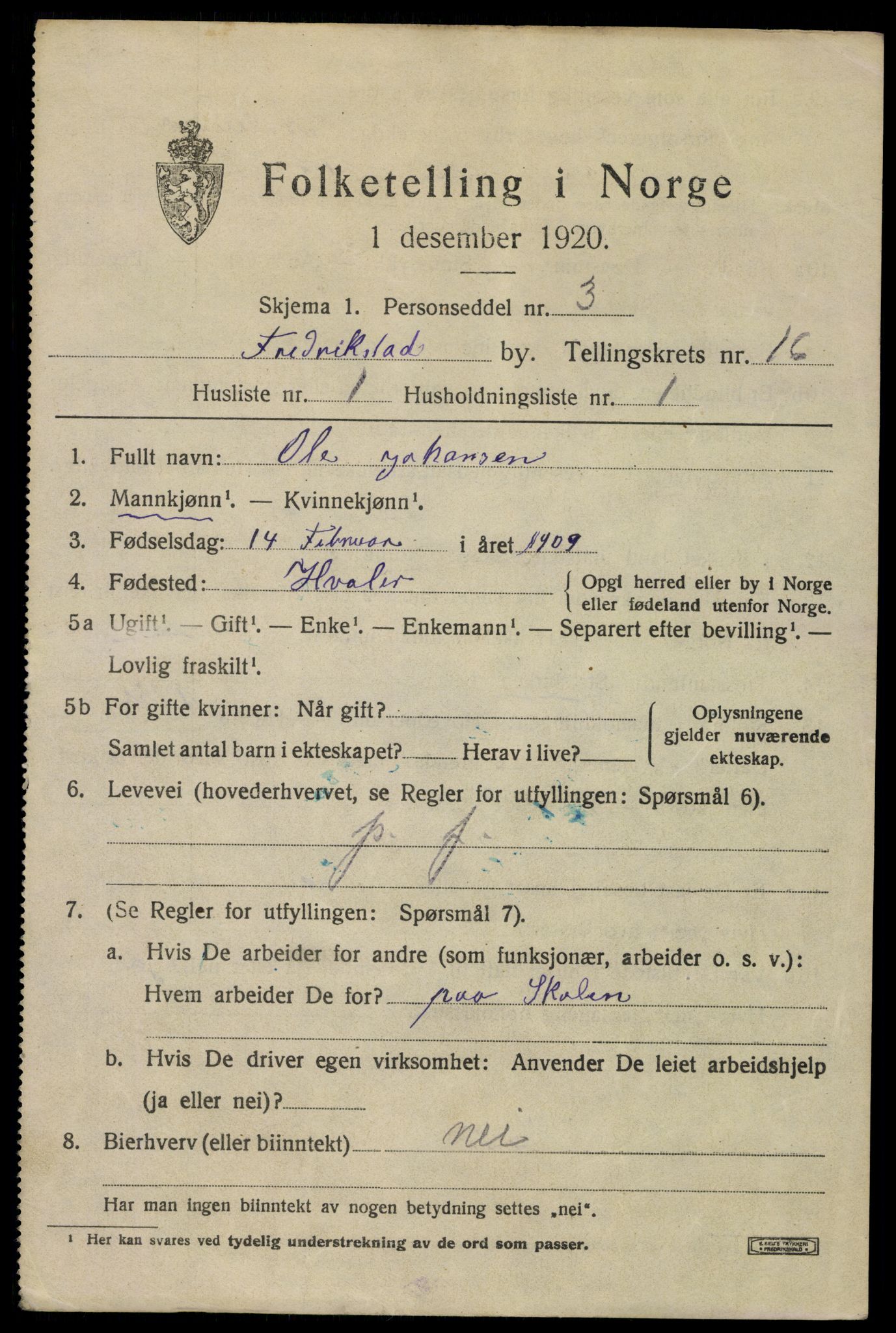 SAO, 1920 census for Fredrikstad, 1920, p. 37049