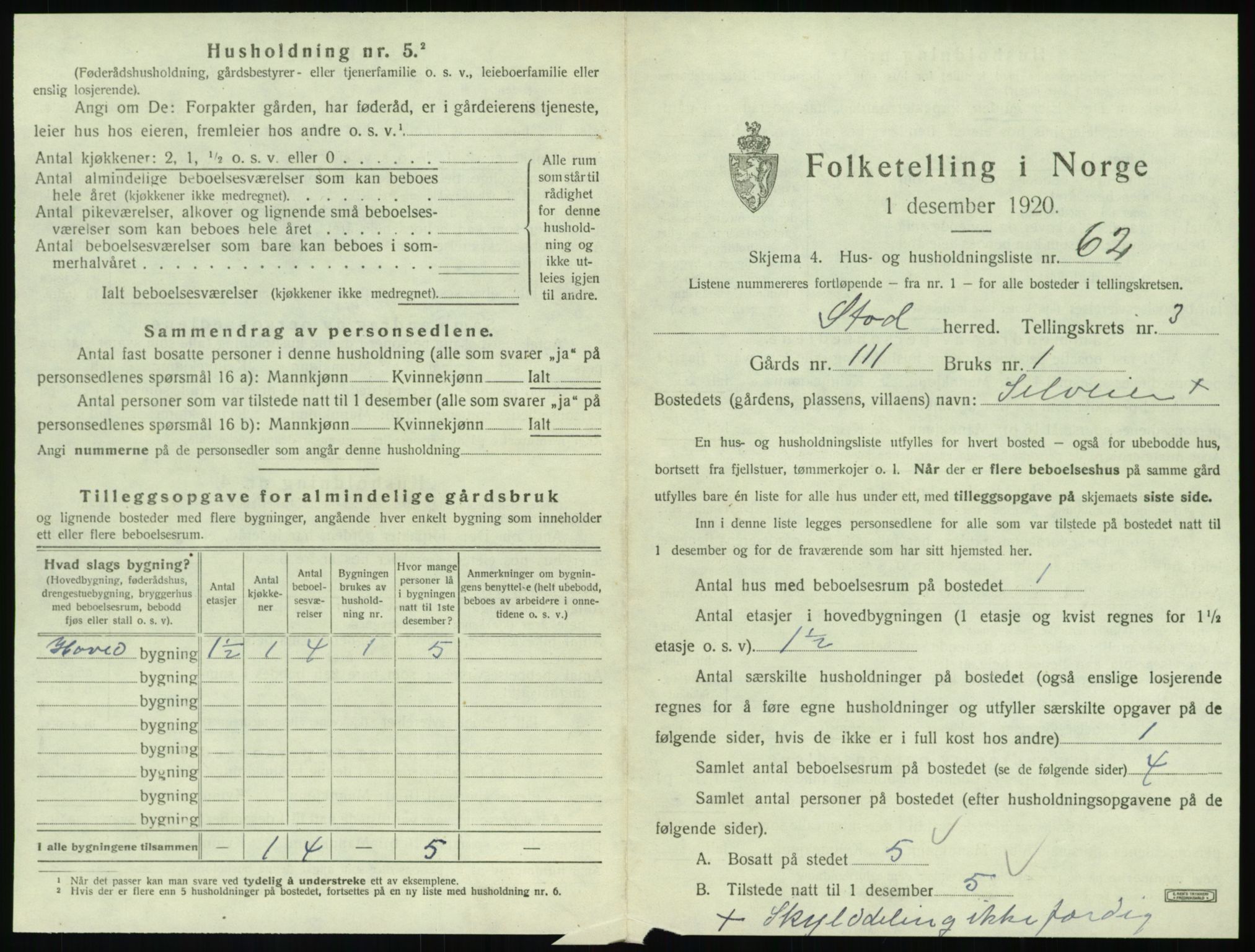 SAT, 1920 census for Stod, 1920, p. 418